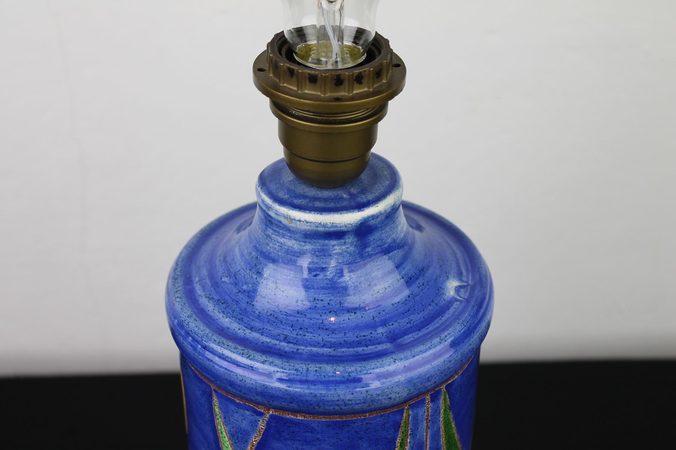 20th Century Blue Turquoise Ceramic Table Lamp with Cattail, 1970s For Sale