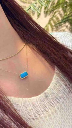 Blue Turquoise Diamond Pendant 18K Gold 0.33ct Diamonds