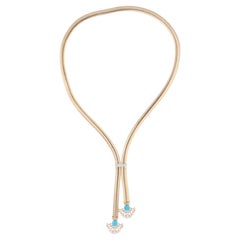 Blue Turquoise H/SI Diamond Pendant 18 Karat Yellow Gold Snake Chain Necklace