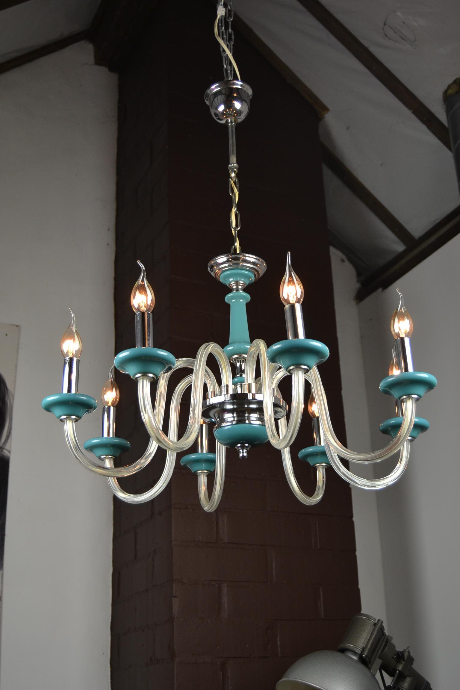 Blue Turquoise Murano Glass Chandelier, Italy, Mid-20th Century For Sale 4