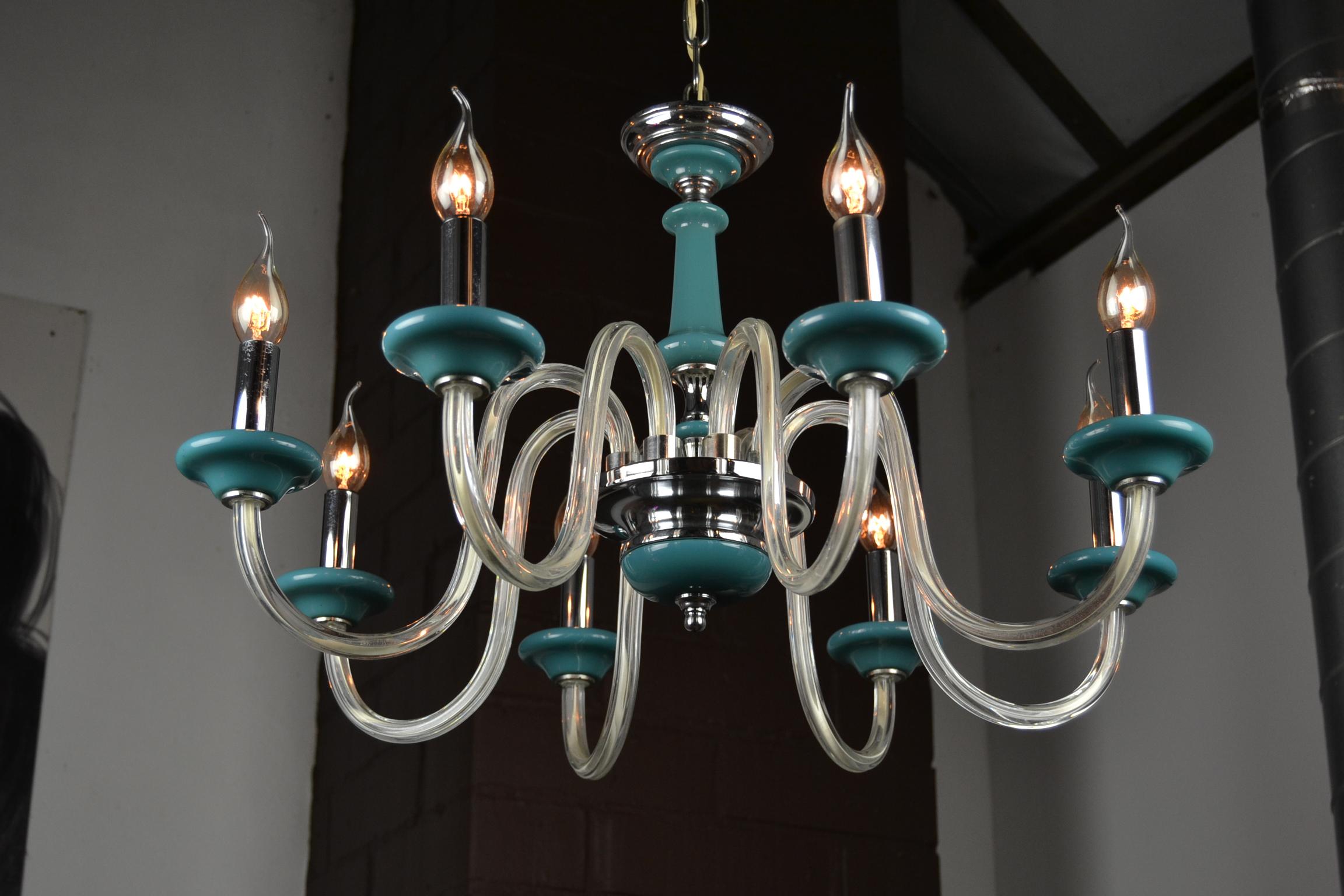 Blue Turquoise Murano Glass Chandelier, Italy, Mid-20th Century For Sale 5