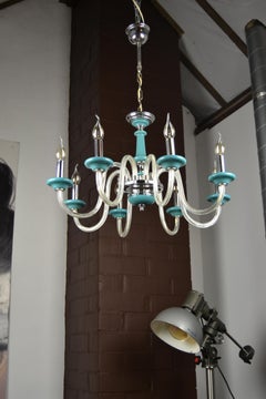 Blue Turquoise Murano Glass Chandelier, Italy, Mid-20th Century