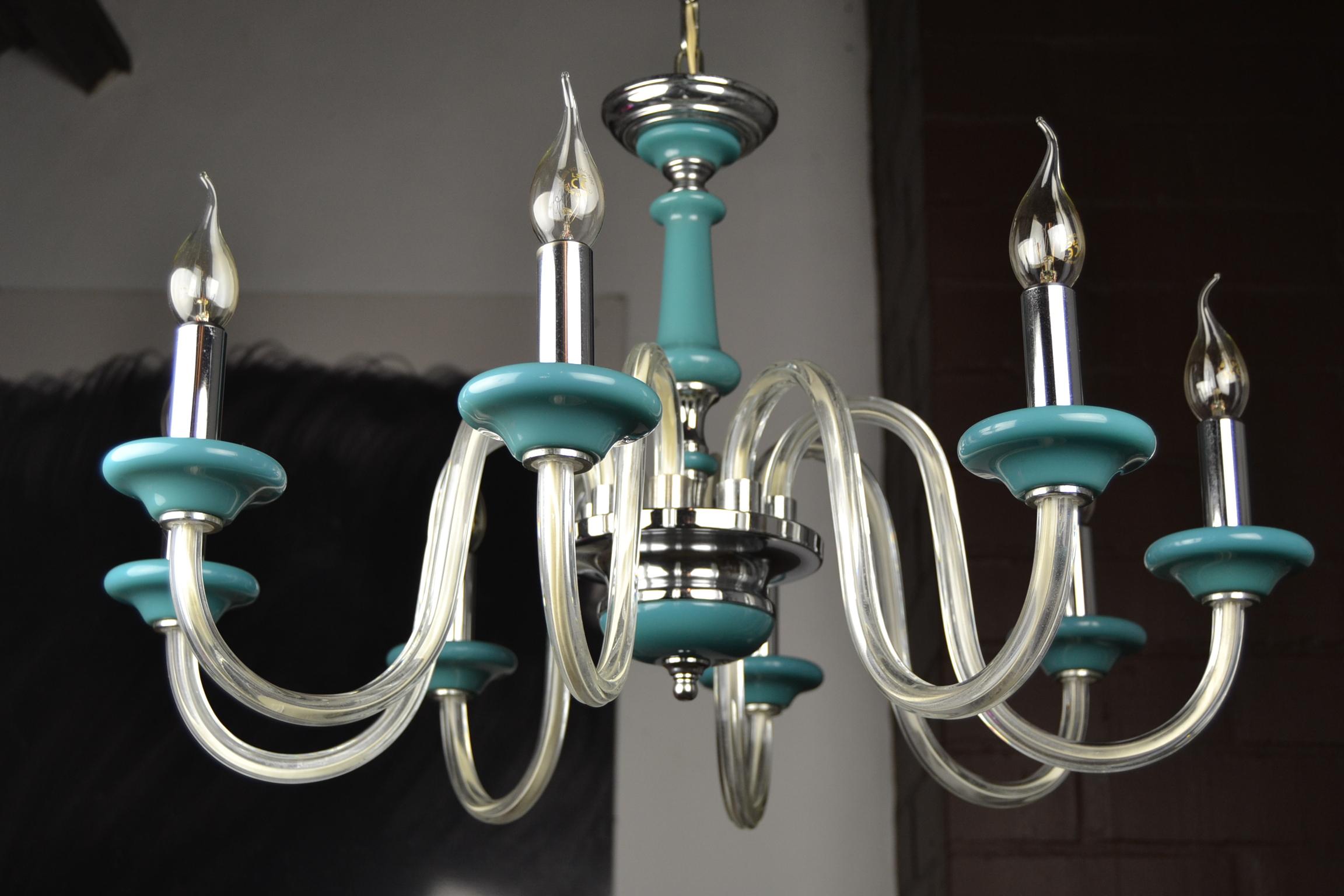 Modern Blue Turquoise Murano Glass Chandelier, Italy, Mid-20th Century For Sale