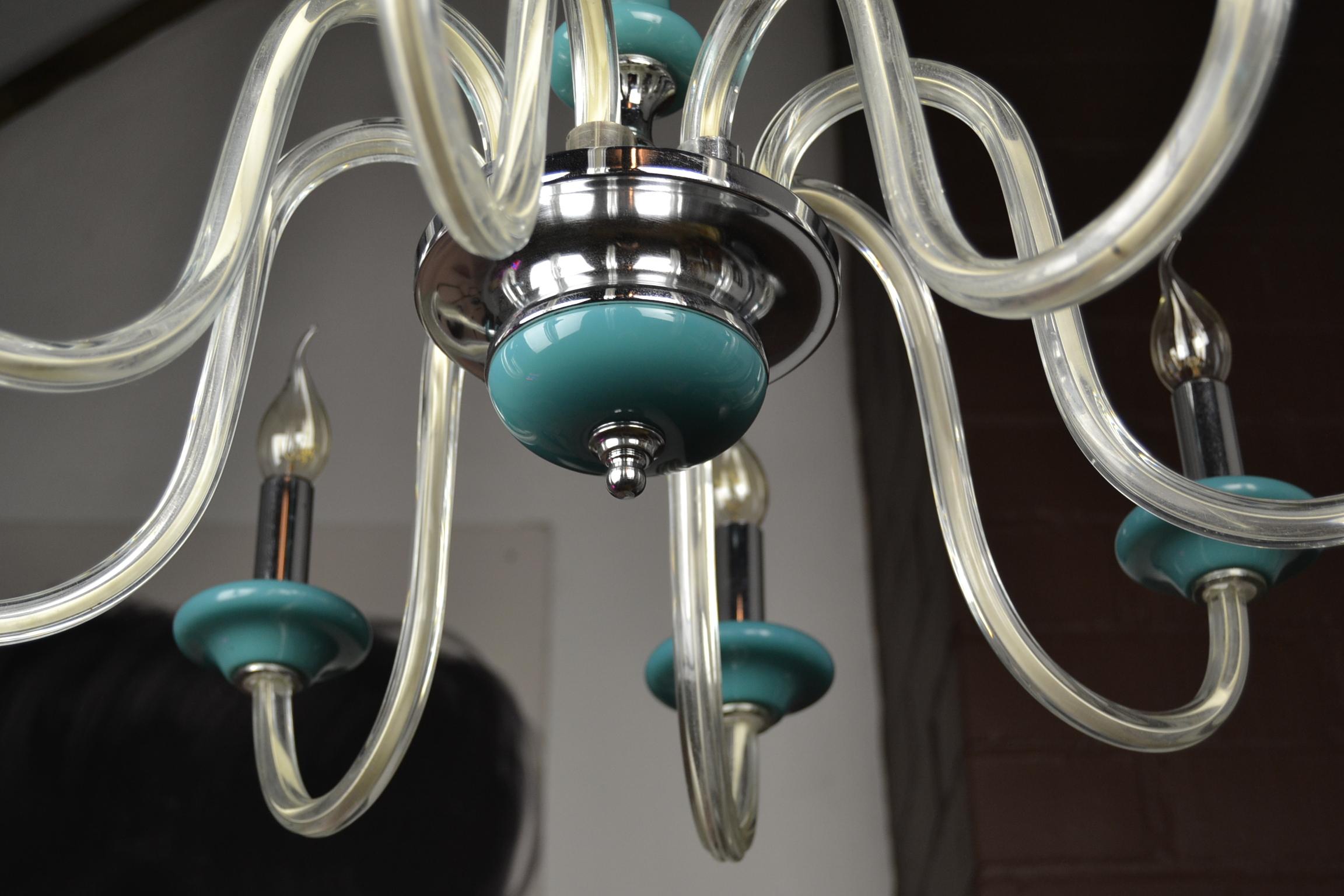 Blue Turquoise Murano Glass Chandelier, Italy, Mid-20th Century In Good Condition For Sale In Antwerp, BE