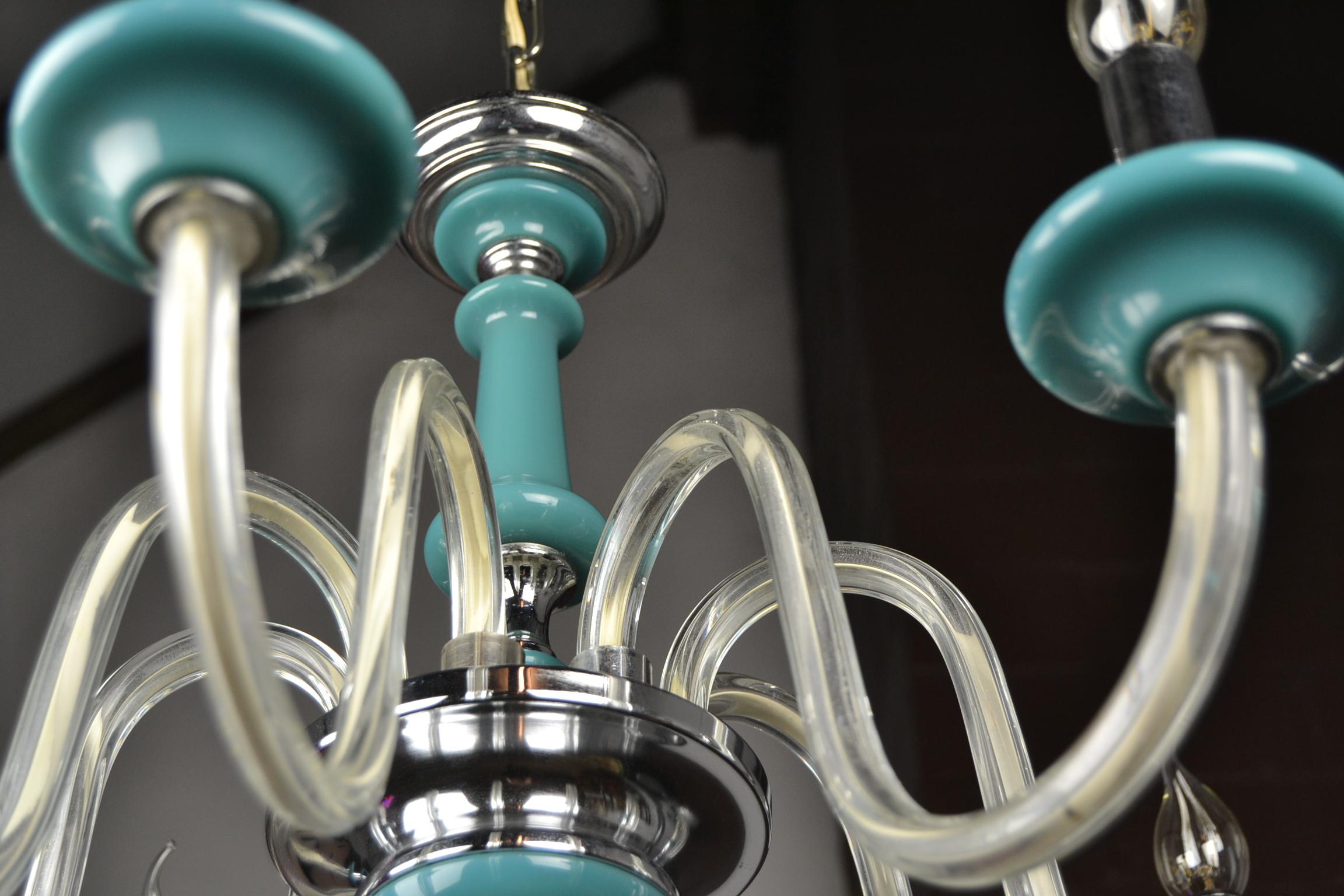 Blue Turquoise Murano Glass Chandelier, Italy, Mid-20th Century For Sale 1
