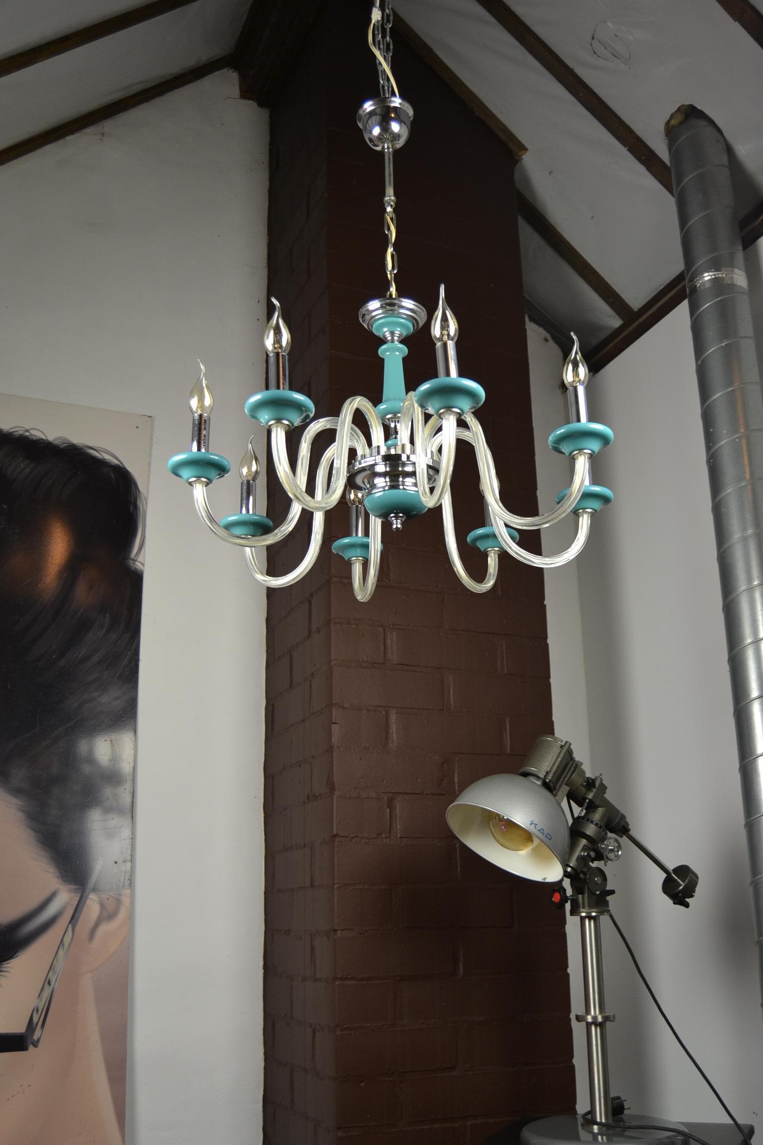 Blue Turquoise Murano Glass Chandelier, Italy, Mid-20th Century For Sale 3