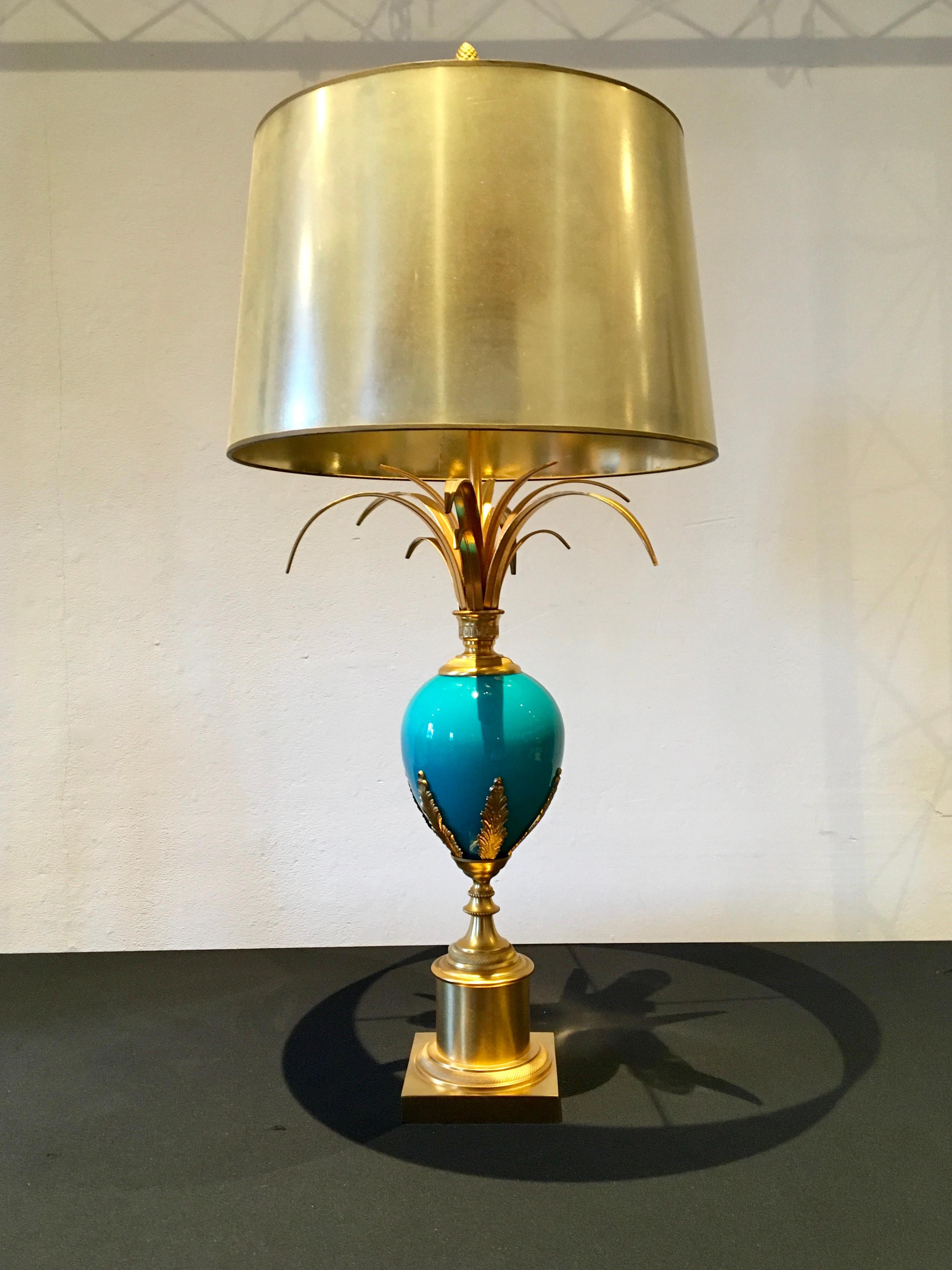 Lampe de bureau œuf d'autruche en opaline bleue et turquoise, S.A. Boulanger, Belgique 4