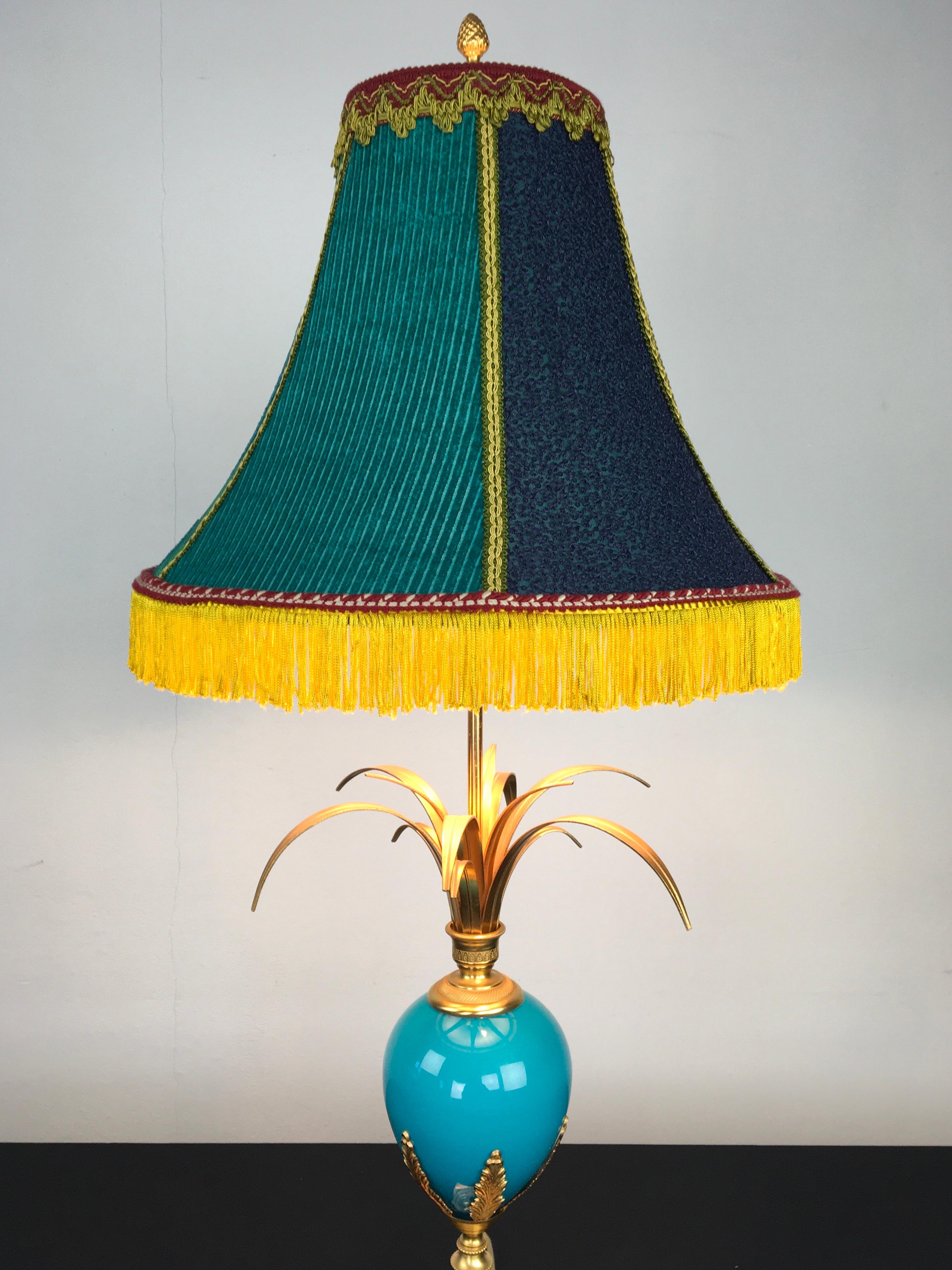 Lampe de bureau œuf d'autruche en opaline bleue et turquoise, S.A. Boulanger, Belgique 6