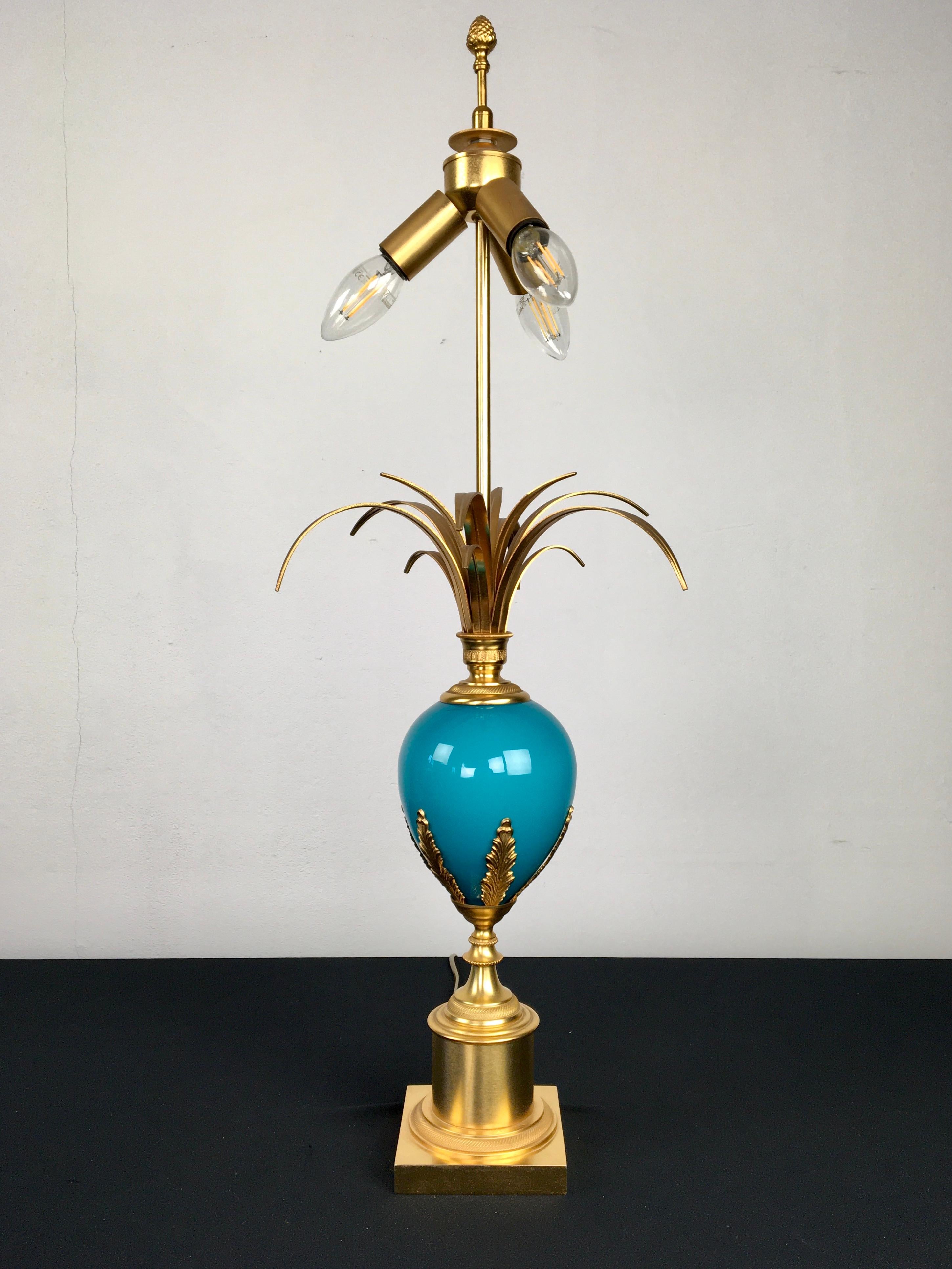Modern Blue Turquoise Opaline Ostrich Egg Table Lamp, S.A. Boulanger, Belgium