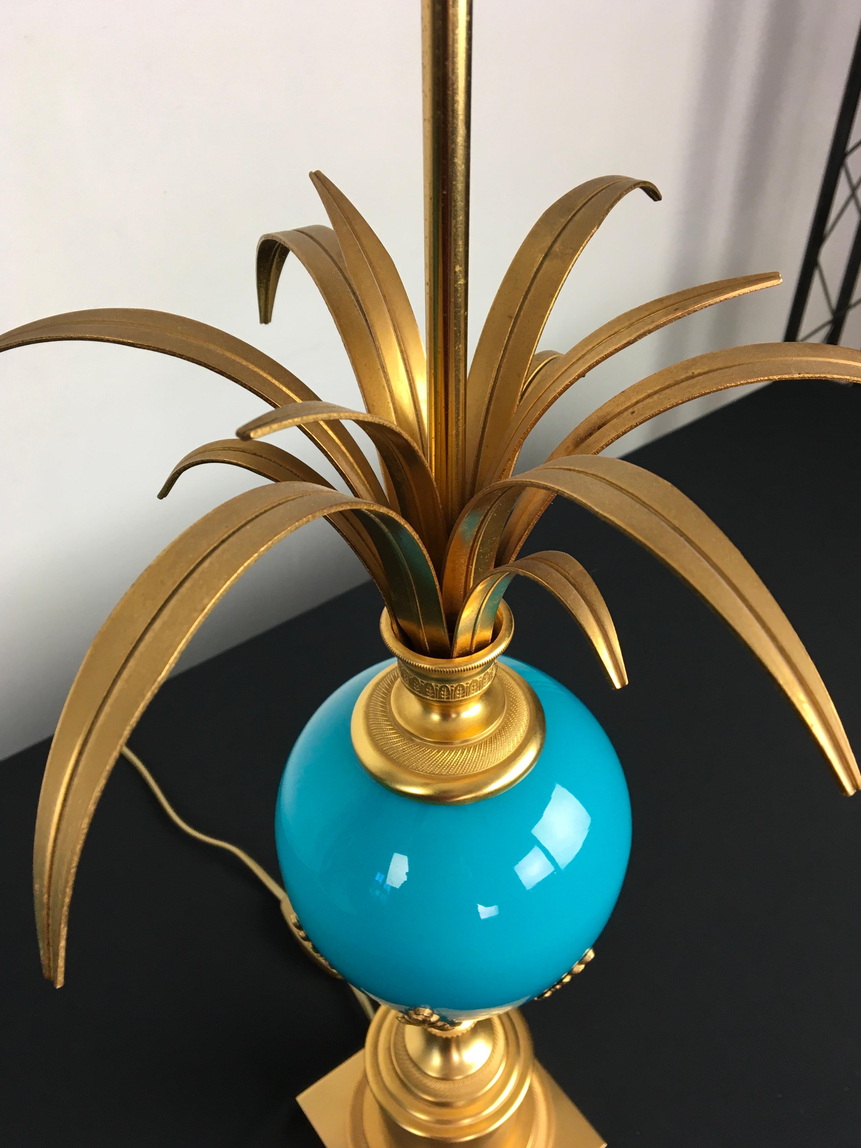 Blue Turquoise Opaline Ostrich Egg Table Lamp, S.A. Boulanger, Belgium In Good Condition In Antwerp, BE