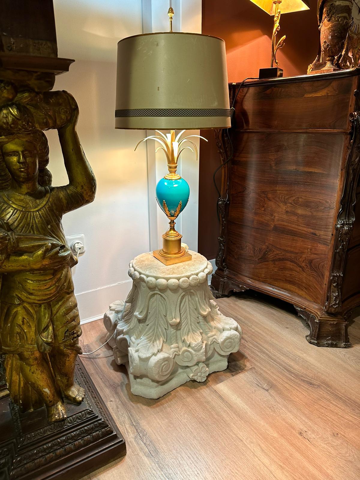 Lampe de bureau œuf d'autruche en opaline bleue et turquoise, S.A. Boulanger en vente 3