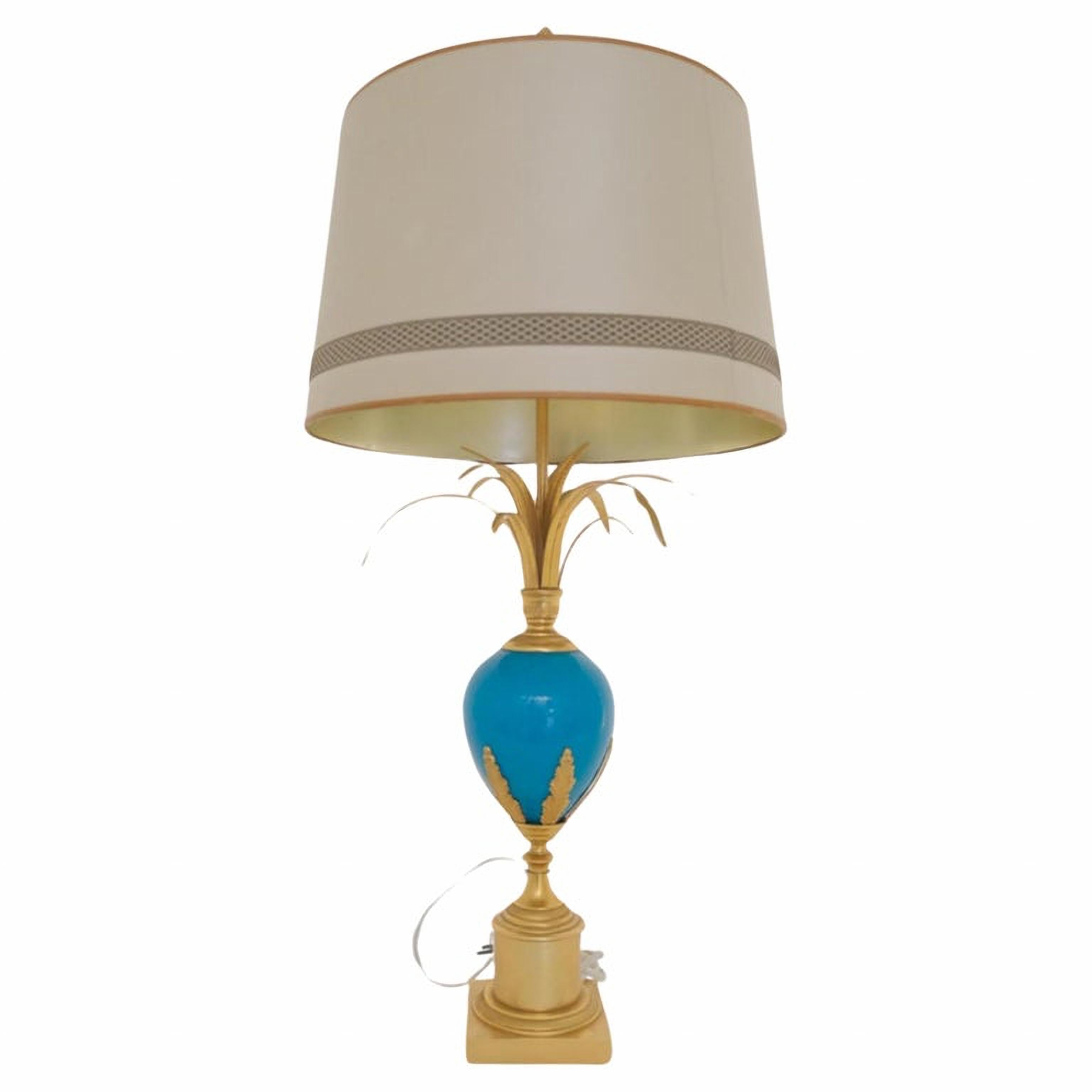 Belgian Blue Turquoise Opaline Ostrich Egg Table Lamp, S.A. Boulanger For Sale