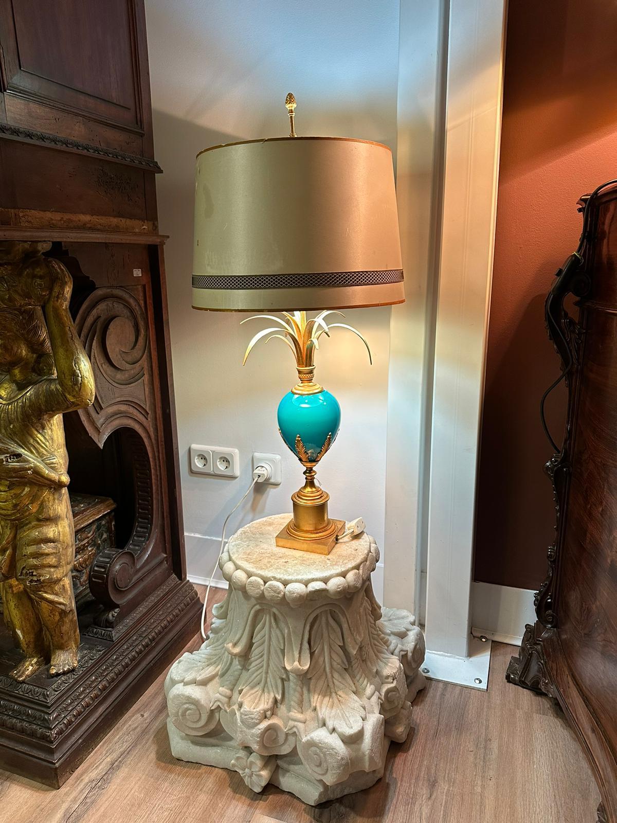 Blue Turquoise Opaline Ostrich Egg Table Lamp, S.A. Boulanger In Good Condition For Sale In Madrid, ES