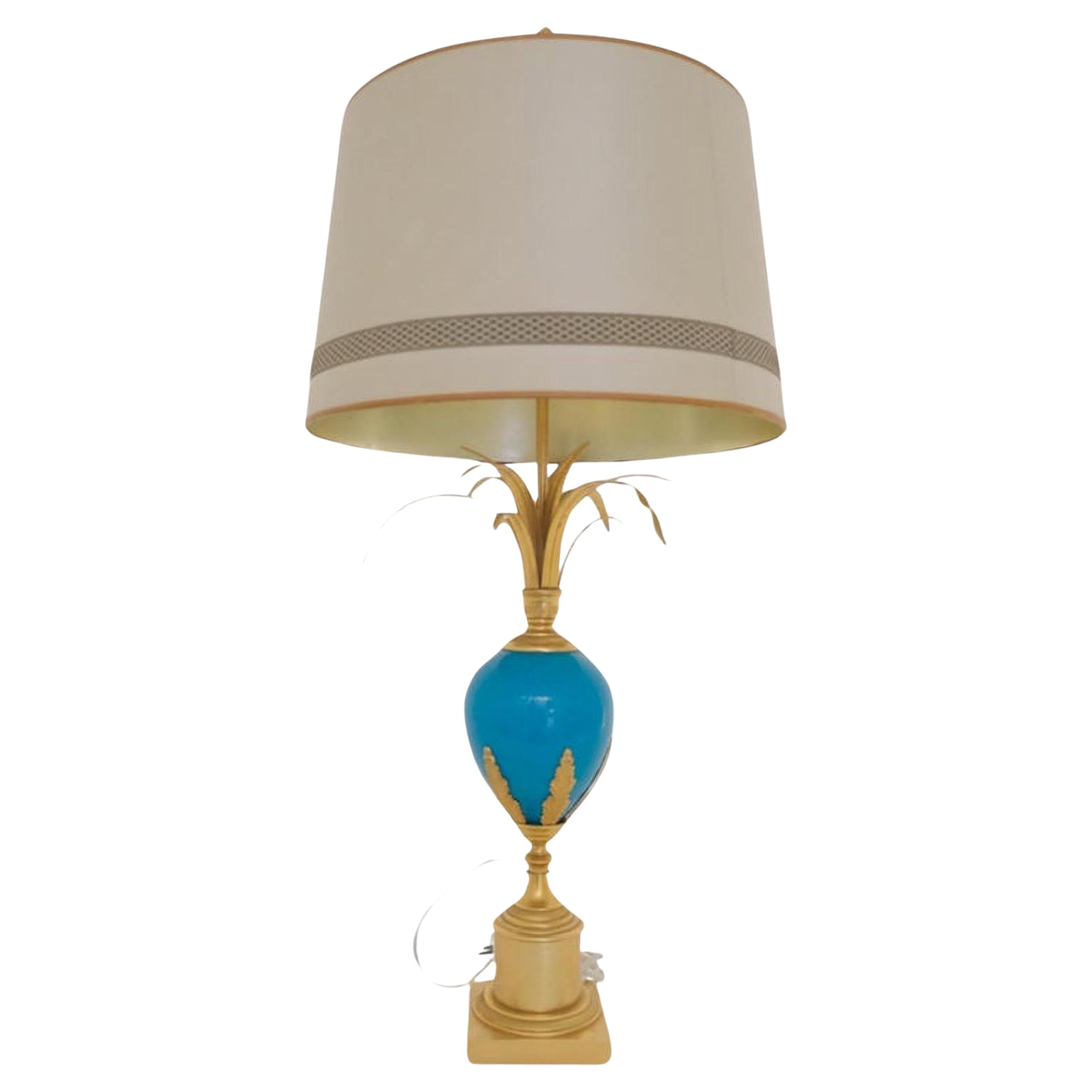 Lampada da tavolo a uovo di struzzo opalino blu-turchese, S.A. Boulanger