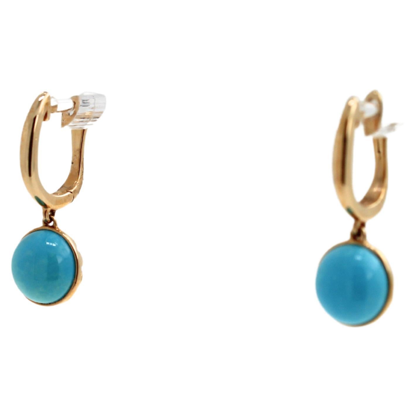 Moderne Boucles d'oreilles de luxe en or jaune avec cabochon de turquoise bleue et cabochon rond en vente