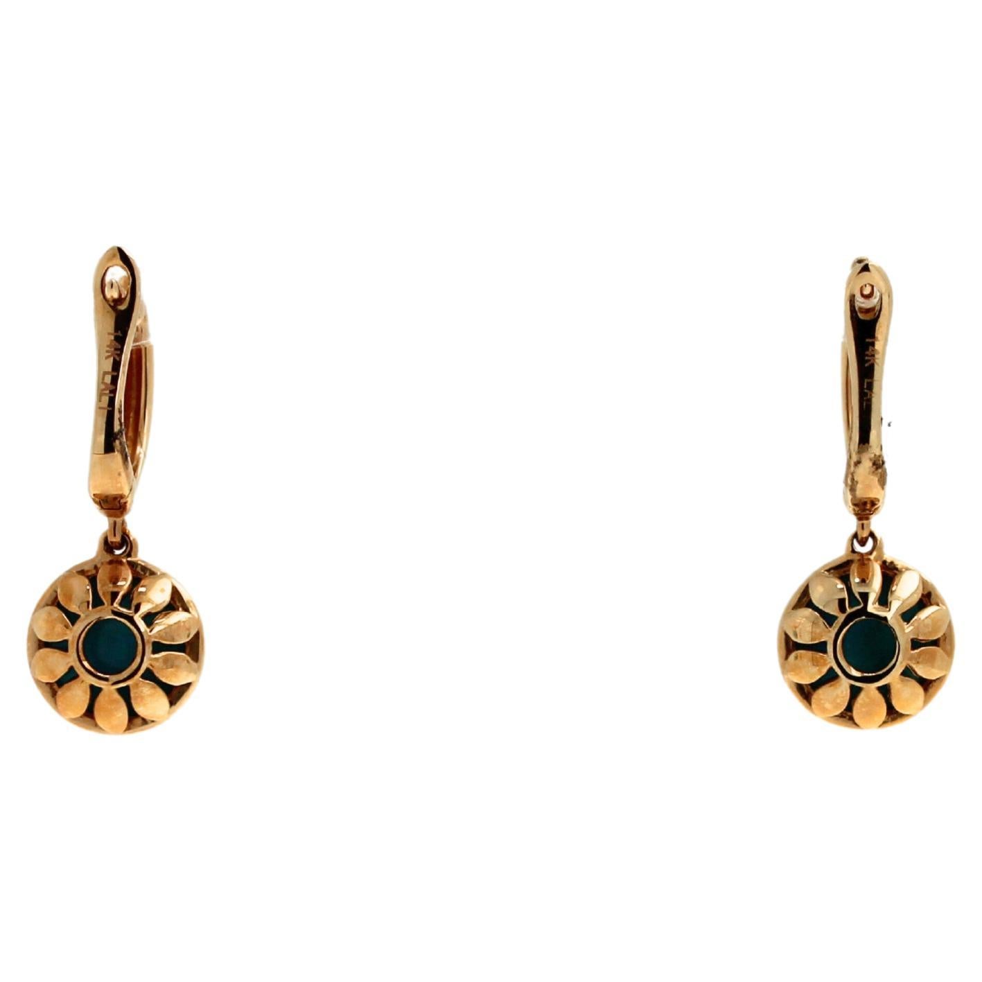 Boucles d'oreilles de luxe en or jaune avec cabochon de turquoise bleue et cabochon rond Neuf - En vente à Oakton, VA