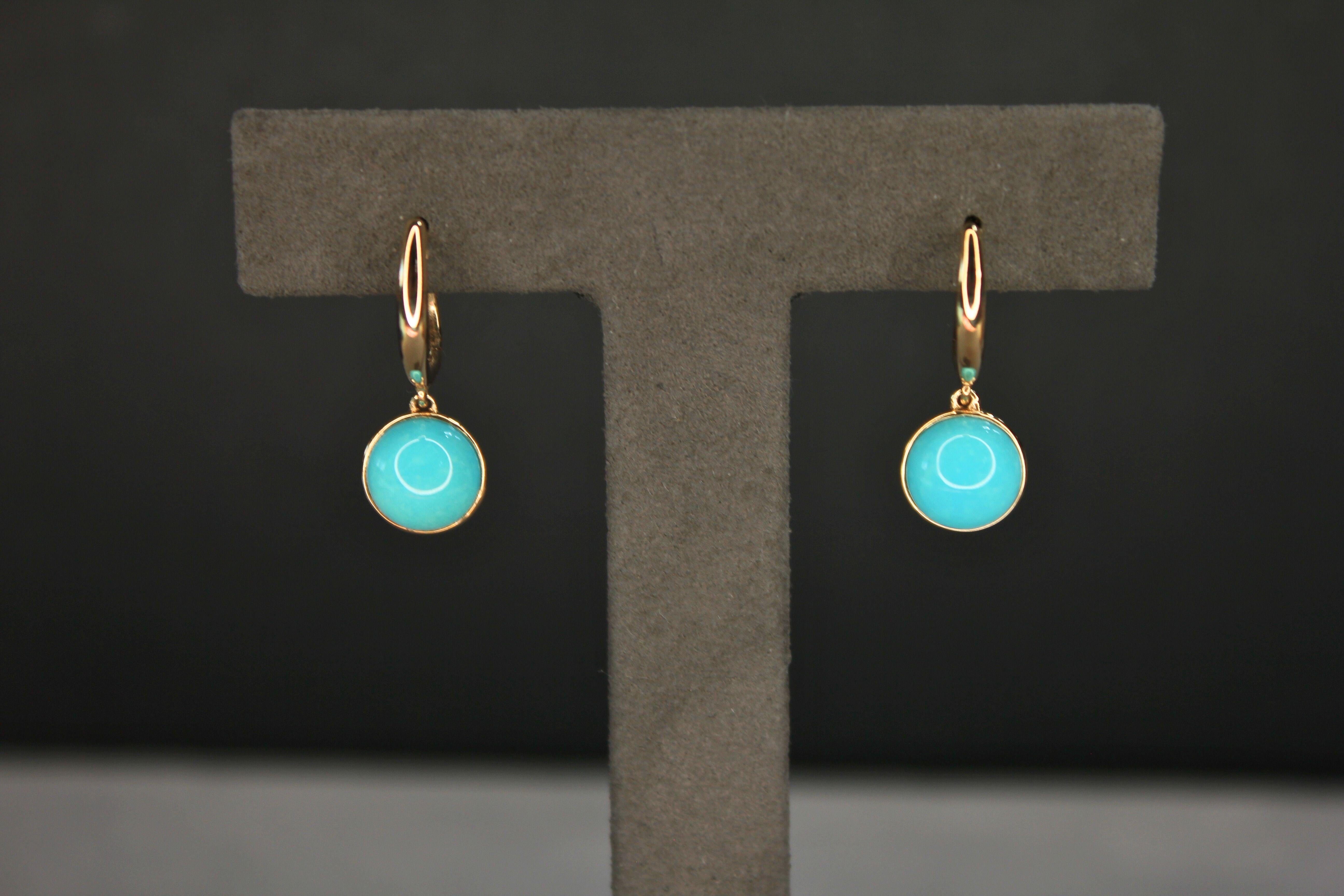 Boucles d'oreilles de luxe en or jaune avec cabochon de turquoise bleue et cabochon rond en vente 2