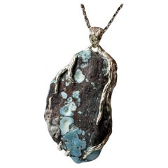Blue Turquoise Silver Pendant Natural nugget stone unisex jewelry