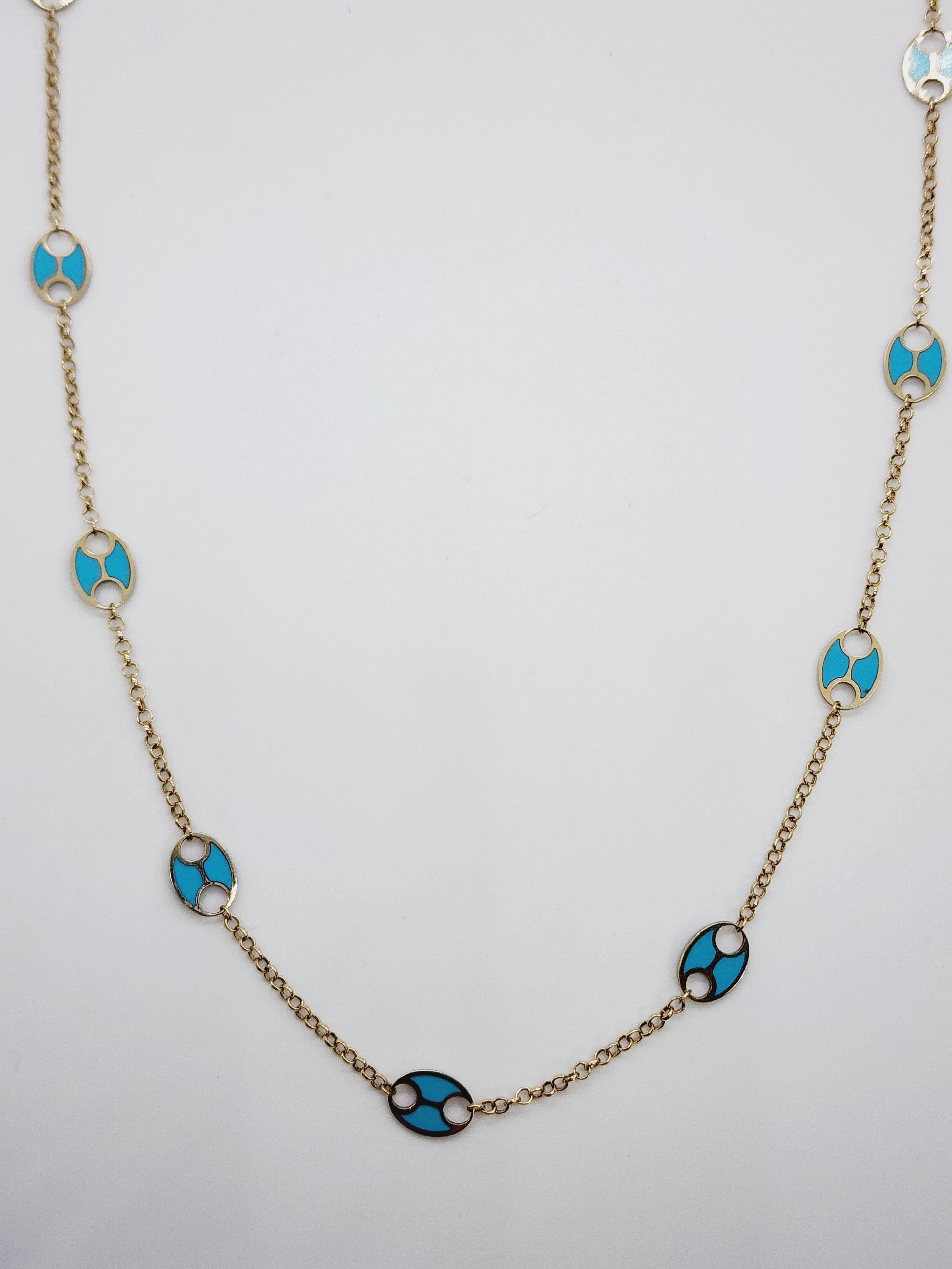 Women's Blue Turquoise Yellow Gold Link Chain Necklace
