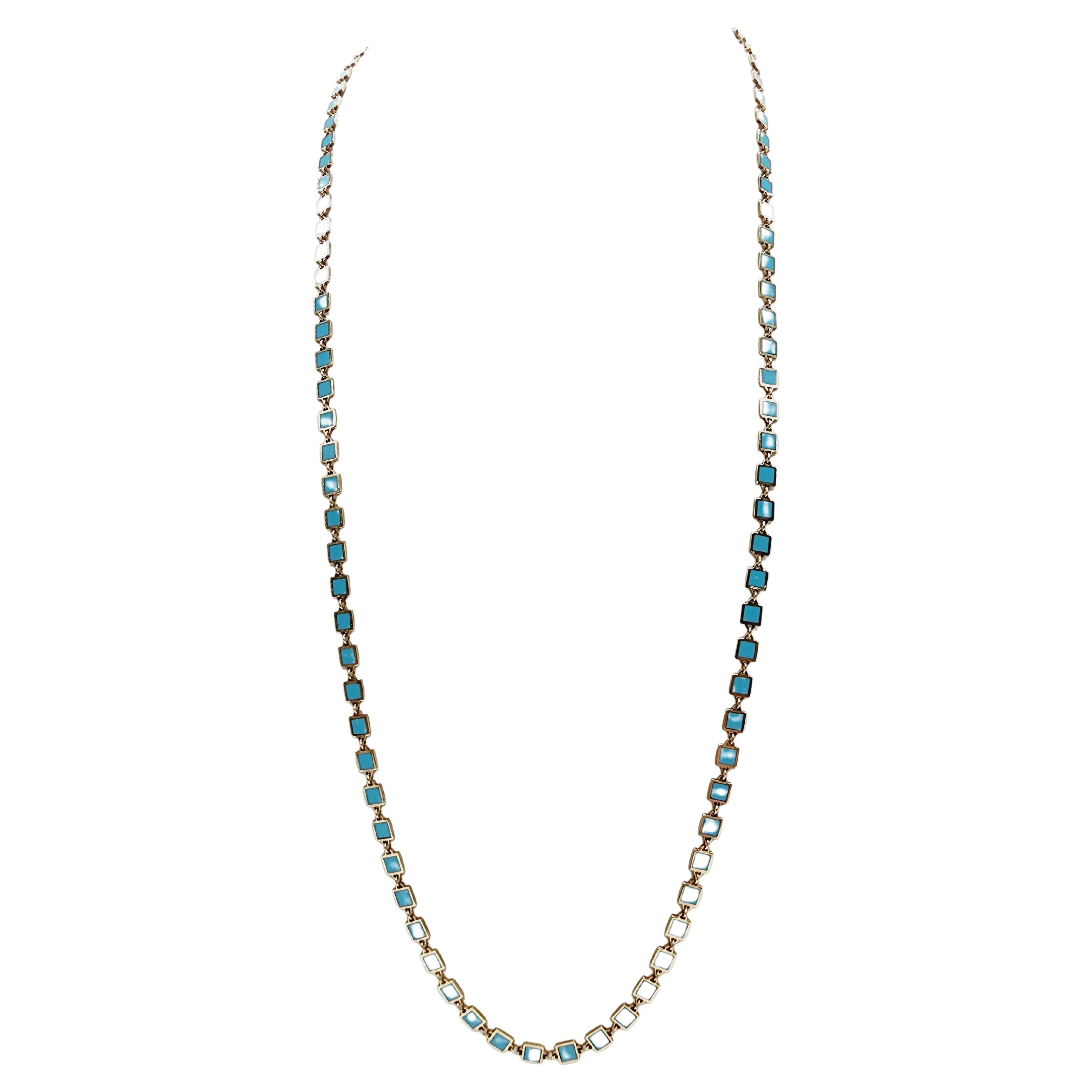 Blue Turquoise Yellow Gold Link Chain Necklace
