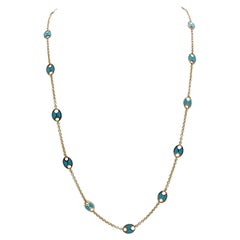 Blue Turquoise Yellow Gold Link Chain Necklace