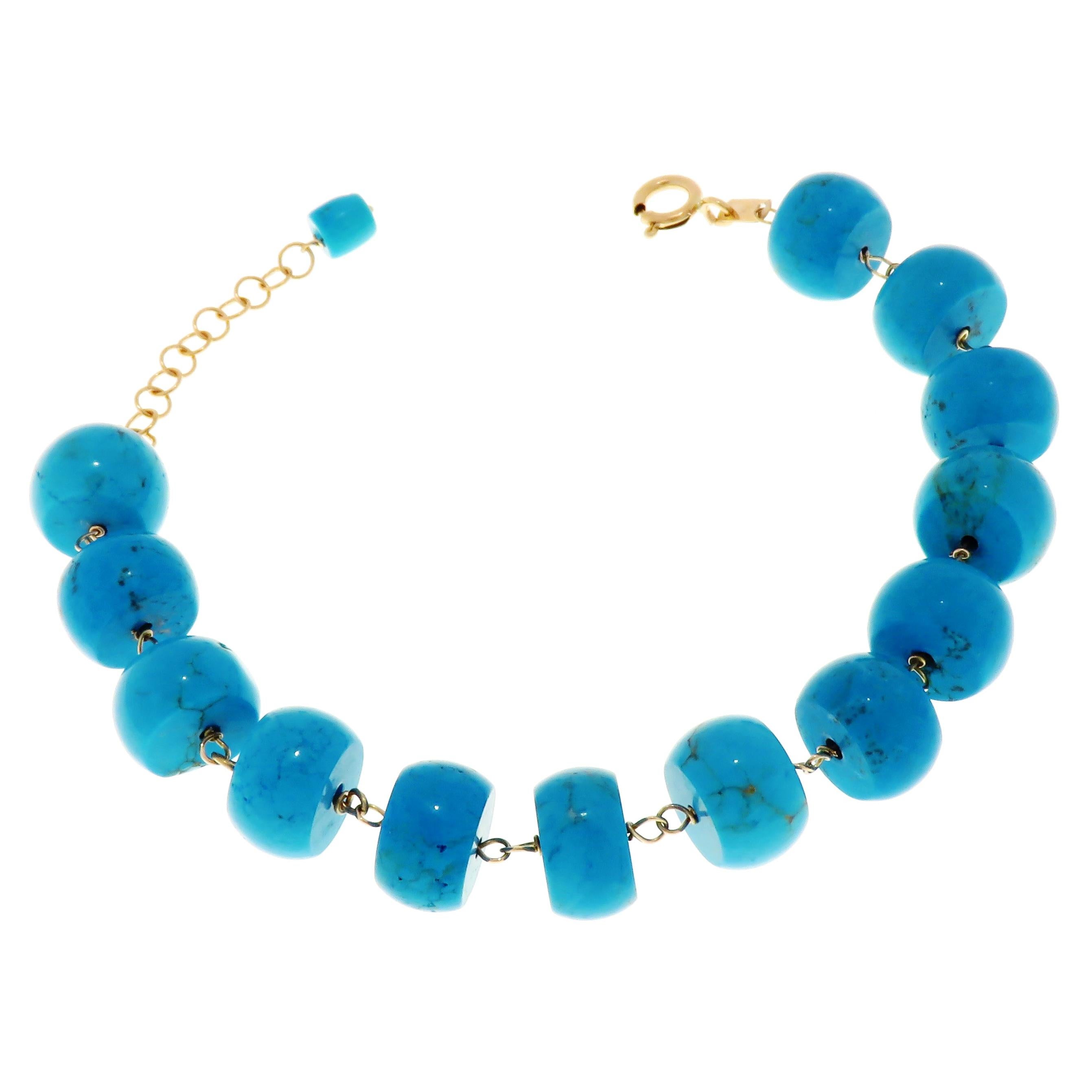 Blue Turquoises 9 Karat Rose Gold Bracelet Handcrafted in Italy