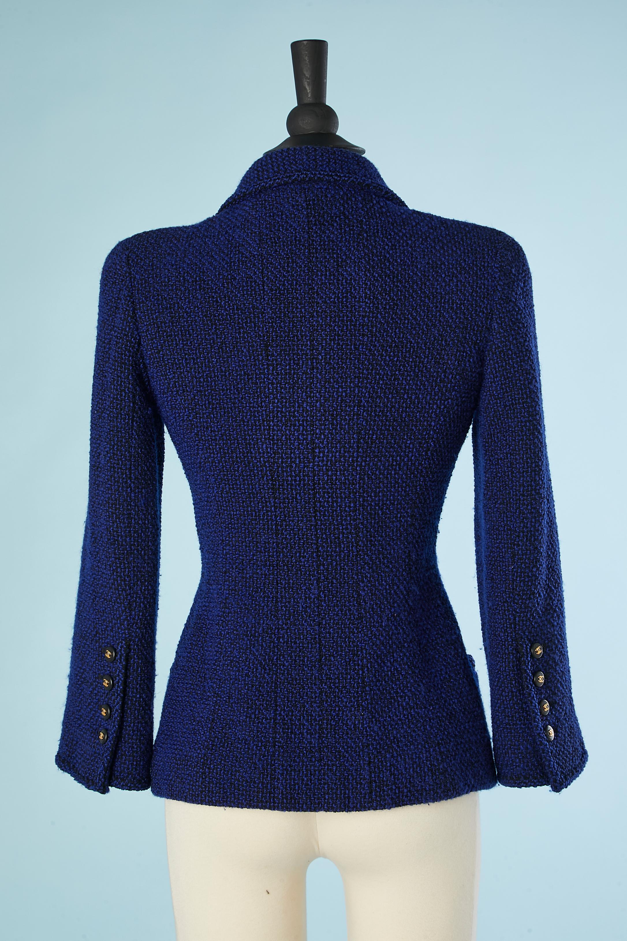 Women's Blue tweed double breasted jacket with branded buttons Chanel Boutique  For Sale