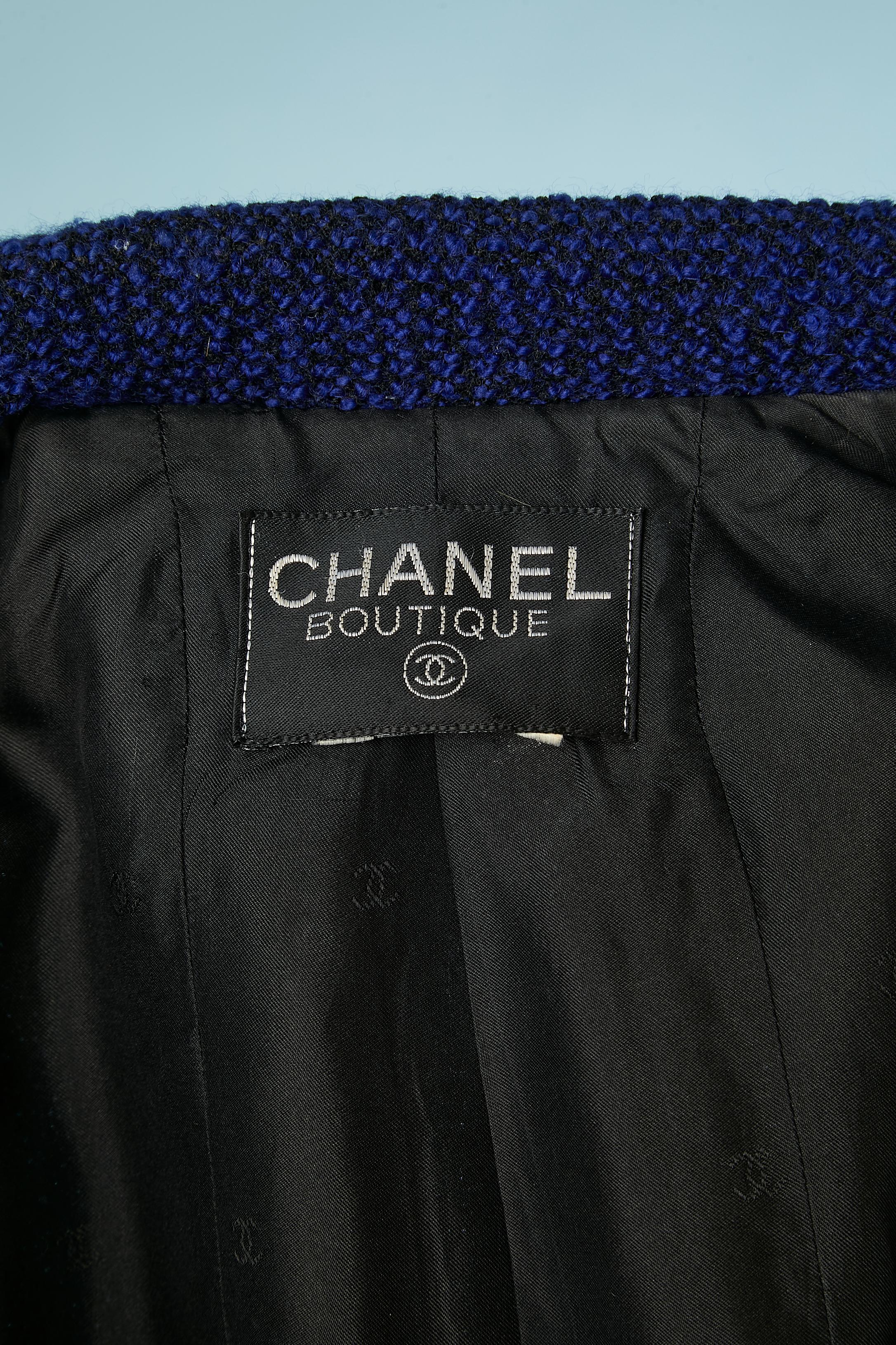 Blue tweed double breasted jacket with branded buttons Chanel Boutique  For Sale 1