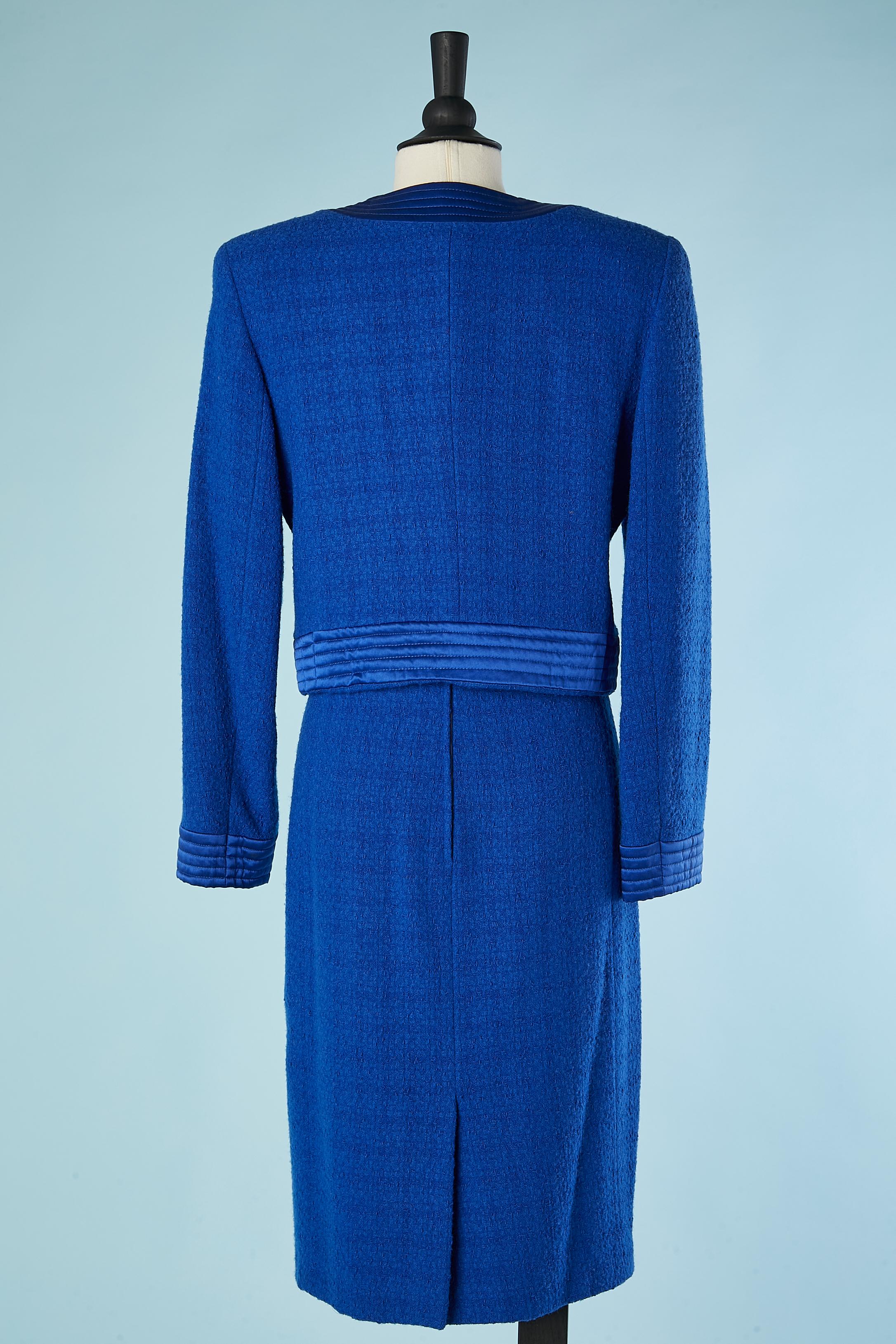 Blue tweed jacket and dress ensemble with satin edge Valentino Miss V  In Excellent Condition For Sale In Saint-Ouen-Sur-Seine, FR