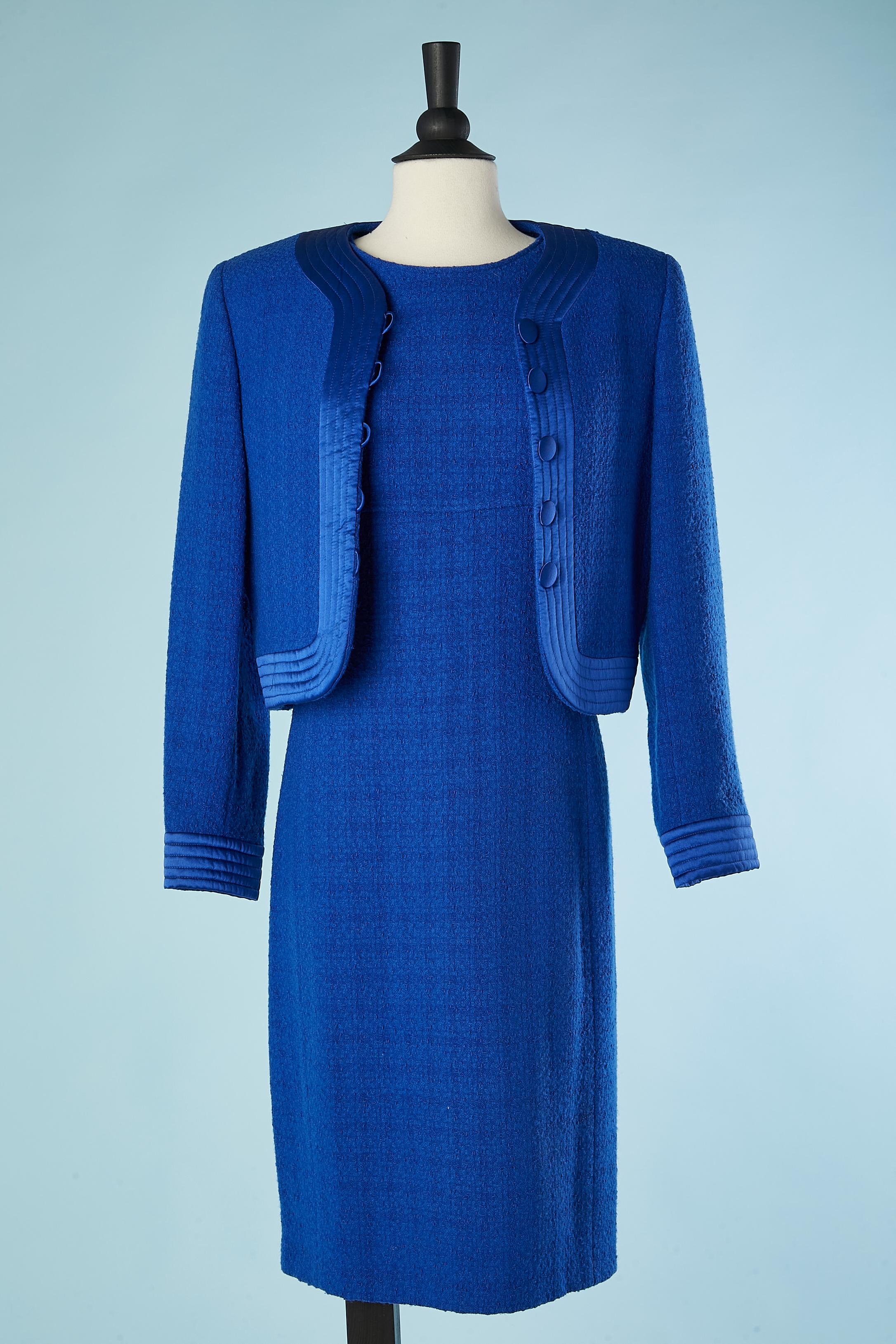Women's Blue tweed jacket and dress ensemble with satin edge Valentino Miss V  For Sale