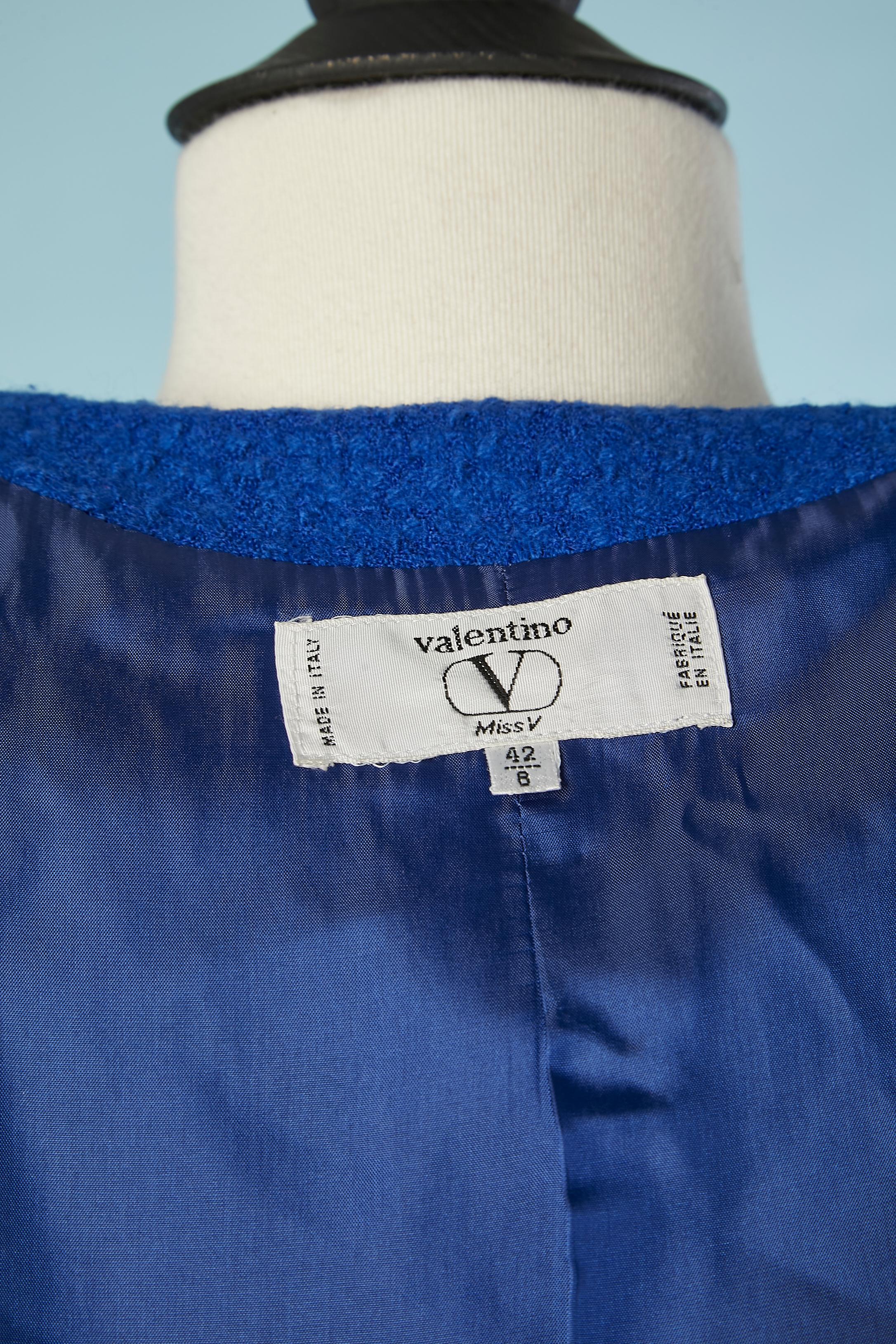 Blue tweed jacket and dress ensemble with satin edge Valentino Miss V For Sale 1