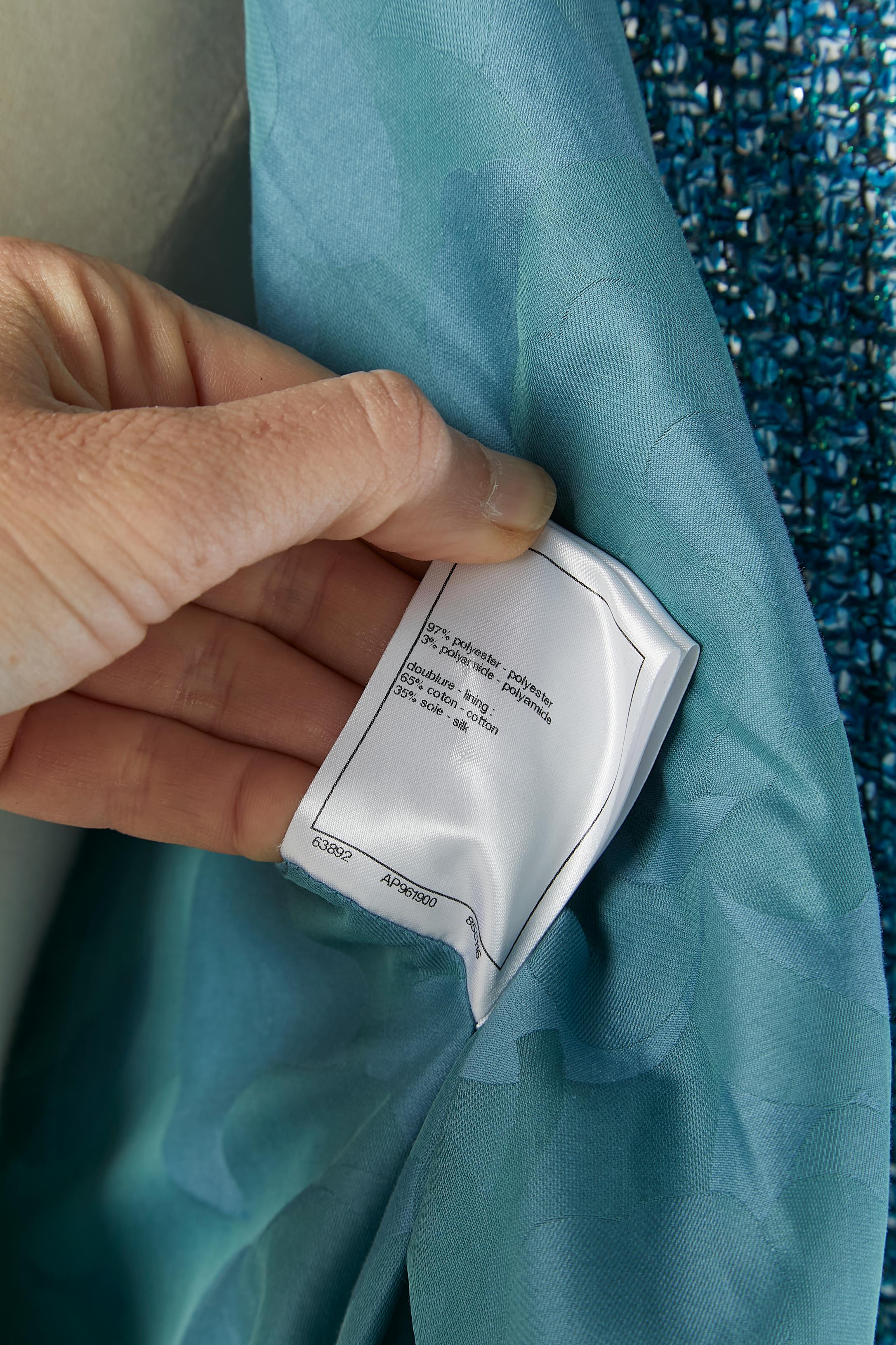 Blue tweed lurex and sequin single breasted coat CHANEL by Virginie Viard For Sale 7