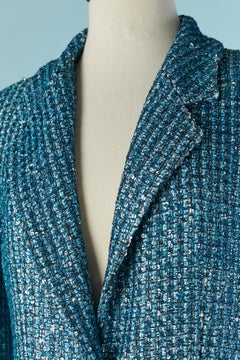 Blue tweed lurex and sequin single breasted coat CHANEL by Virginie Viard