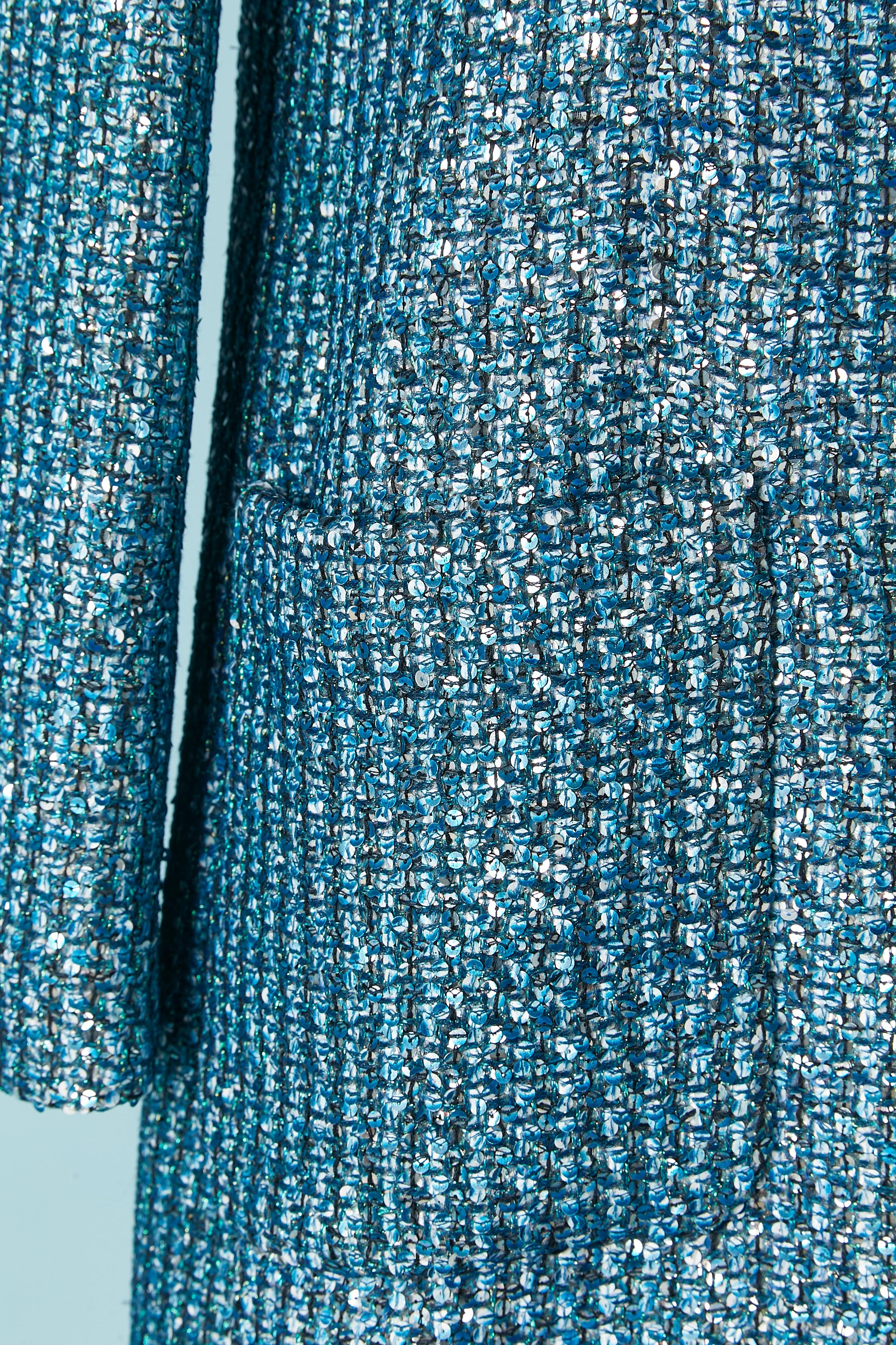Women's Blue tweed lurex and sequin single breasted coat CHANEL by Virginie Viard For Sale