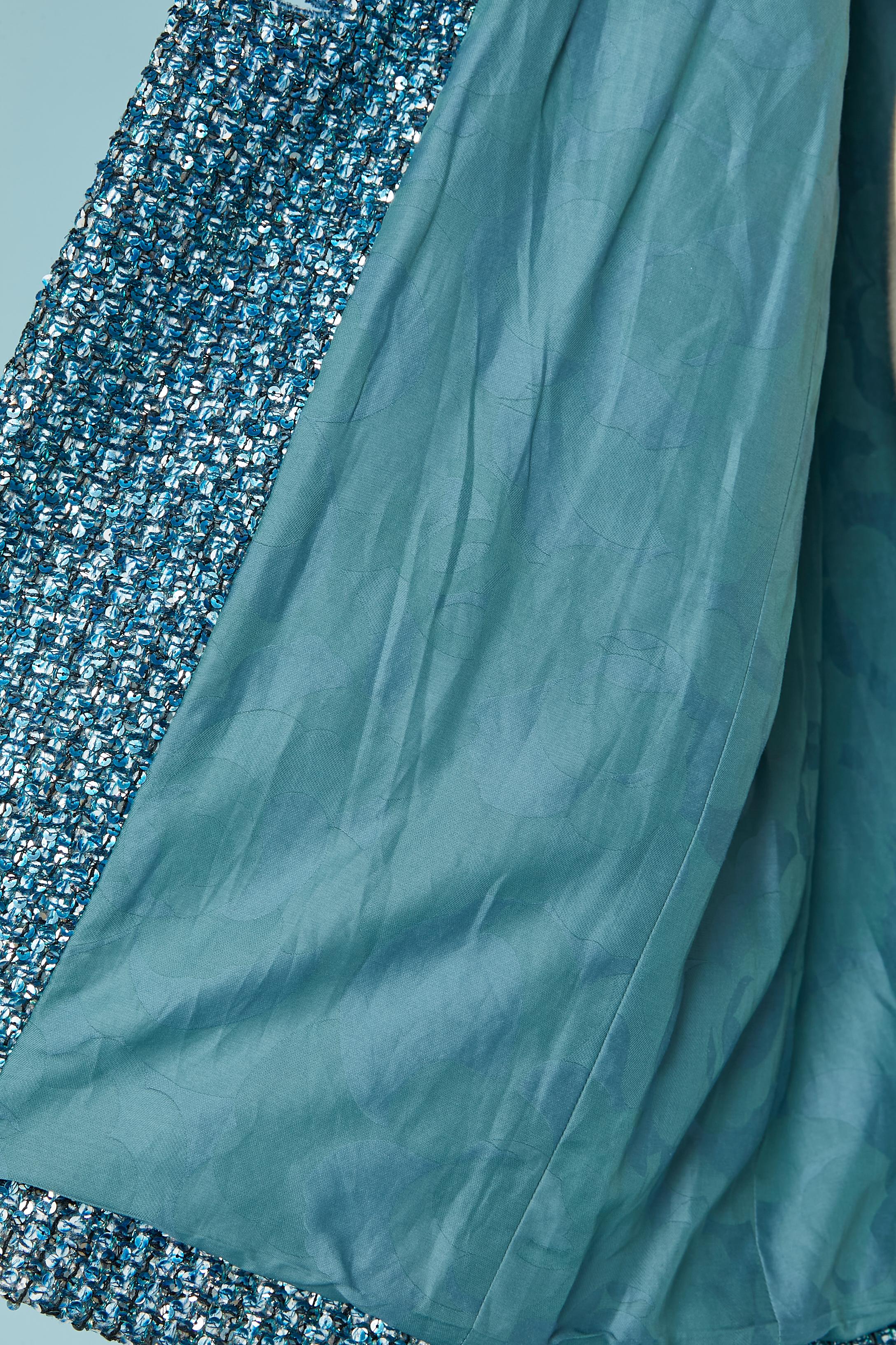 Blue tweed lurex and sequin single breasted coat CHANEL by Virginie Viard For Sale 5