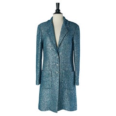 Abrigo azul de tweed, lúrex y lentejuelas, de un solo pecho CHANEL by Virginie Viard