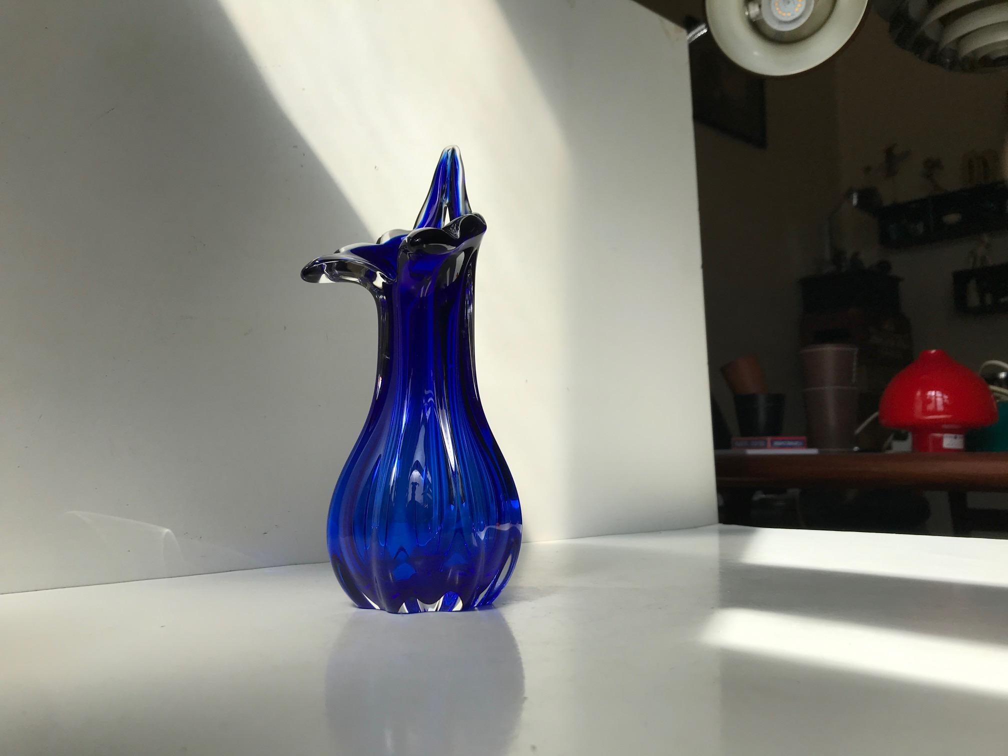 Mid-Century Modern Blue Twisted Murano Glass Vase from Seguso, 1960s For Sale