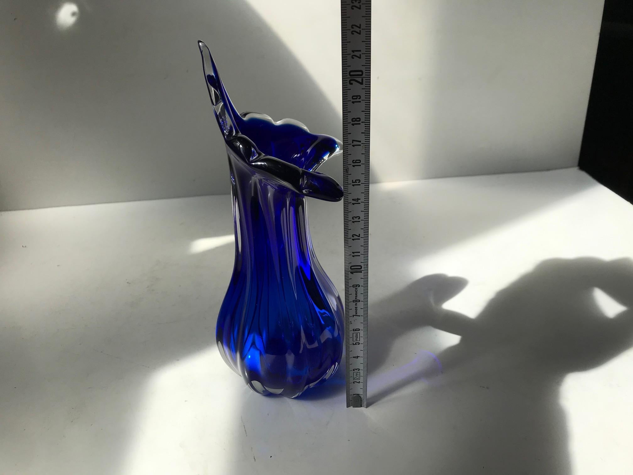 Mid-20th Century Blue Twisted Murano Glass Vase from Seguso, 1960s For Sale