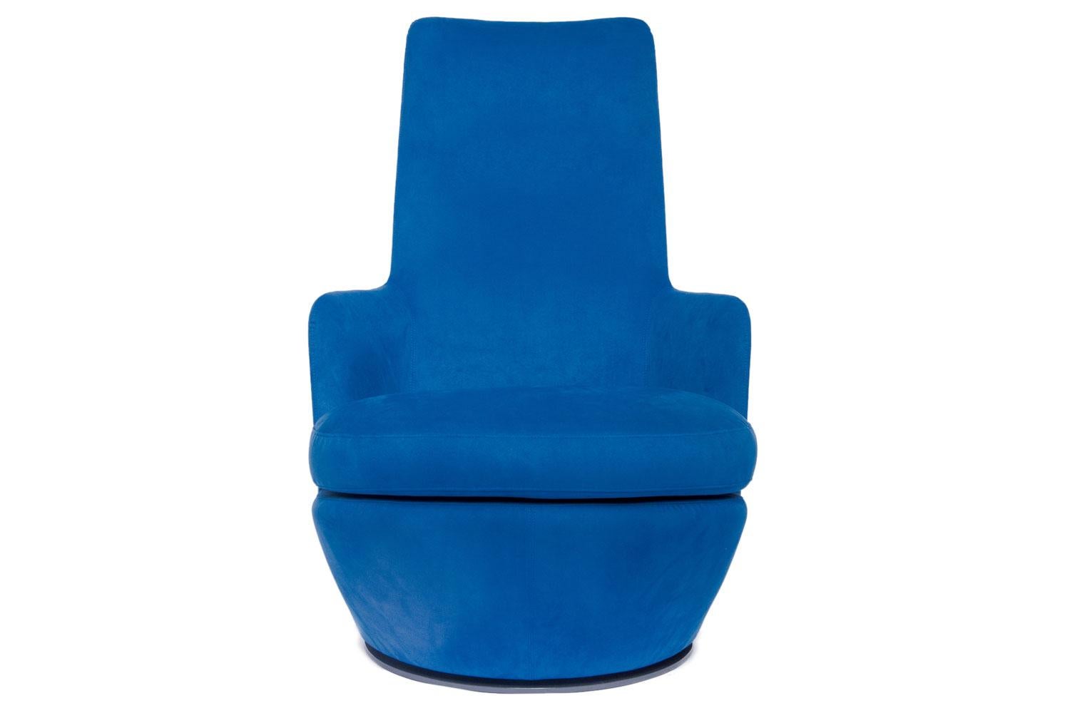 Italian Blue Ultra Suede High Back Swivel Lounge Chair, Bensen