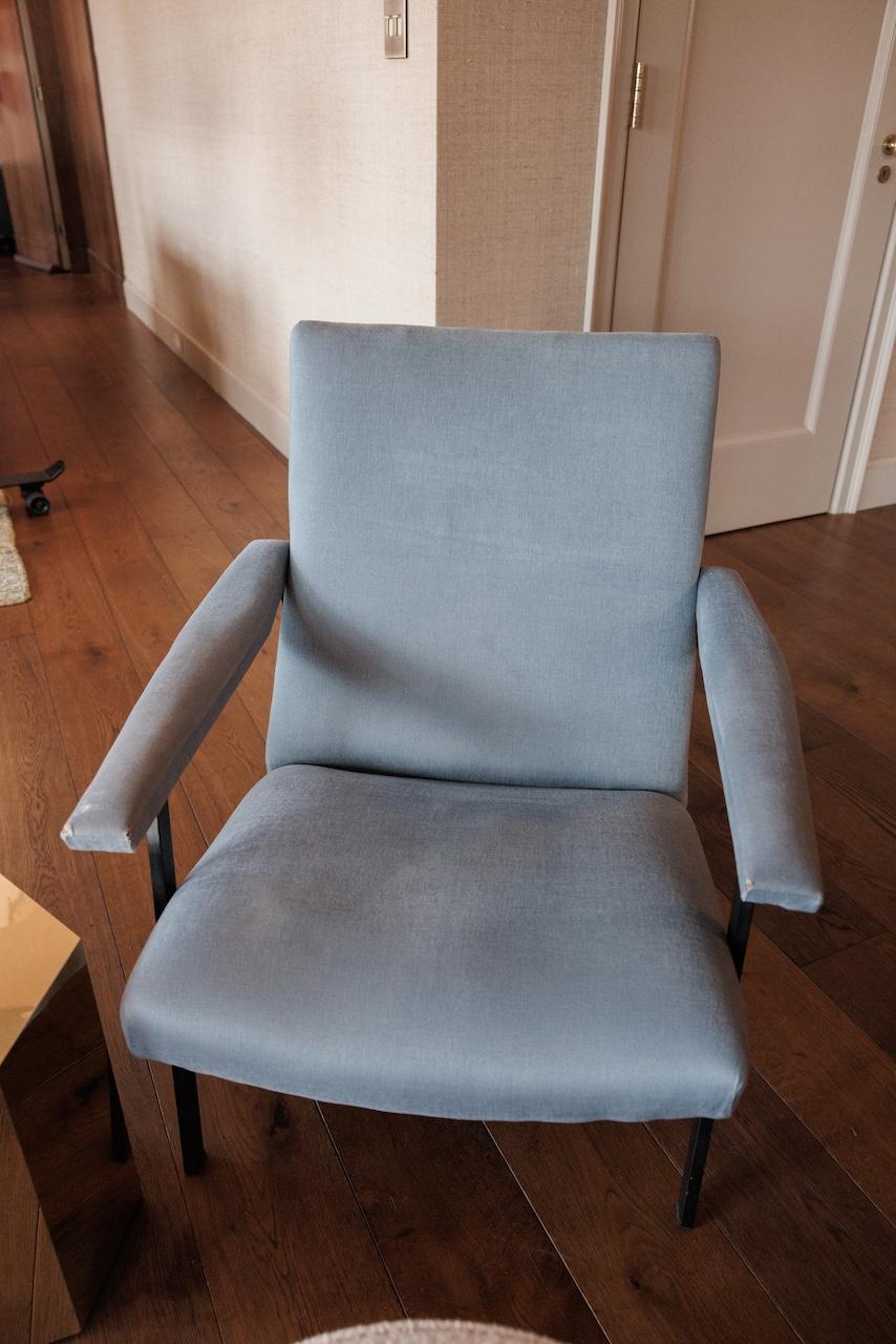 Mid-Century Modern Blue Upholstered Armchair w/ Metal Frame, from ANDY COHEN'S Personal Collection
