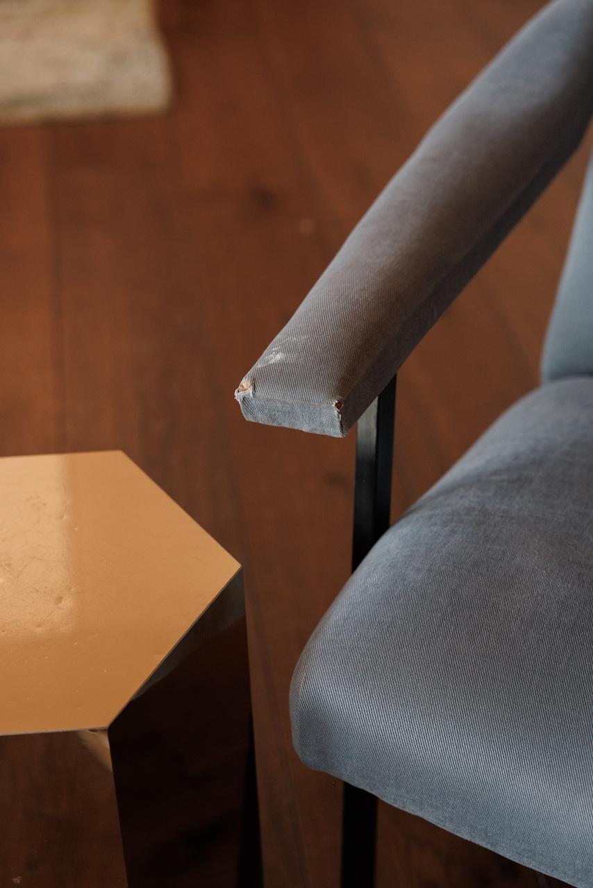 Polyester Blue Upholstered Armchair w/ Metal Frame, from ANDY COHEN'S Personal Collection