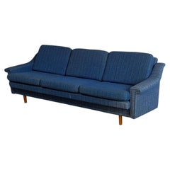 Blue Upholstered Convertible Sofa Daybed 3-Seat Couch Mid-Century Modern 1970s