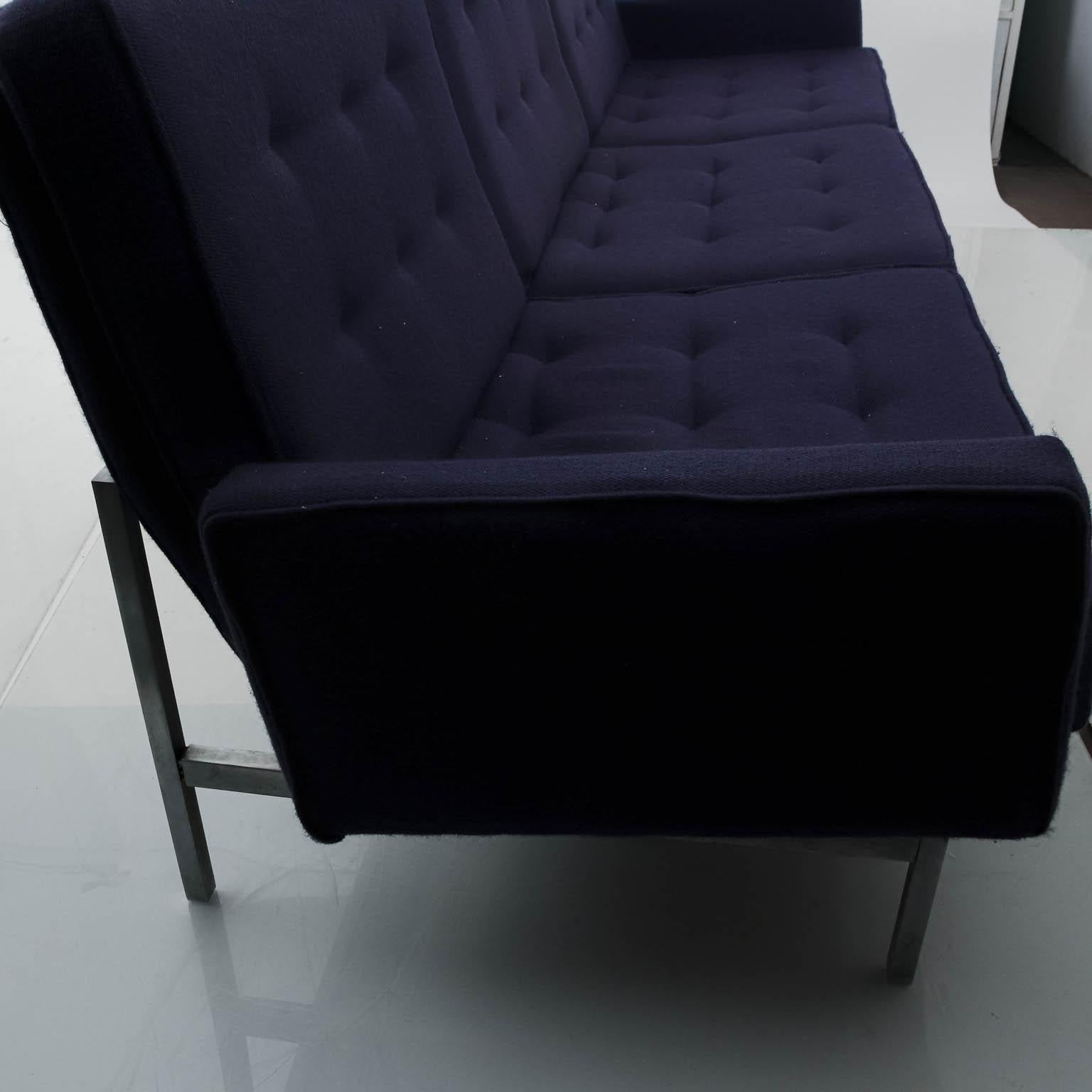 Metal Blue Upholstered Sofa by Florence Knoll
