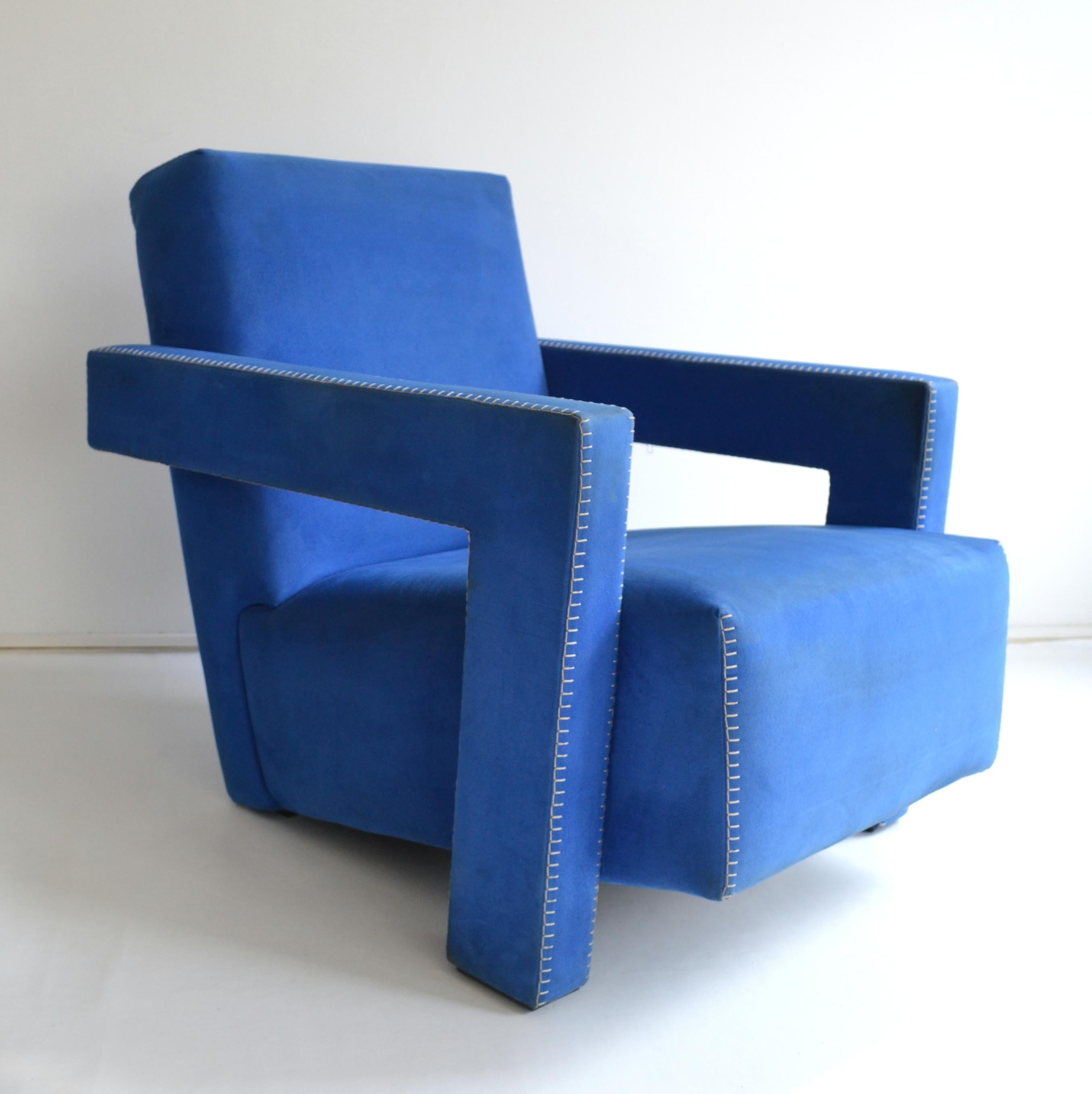 De Stijl Blue 'Utrecht' Chair by Dutch Gerrit Rietveld for Cassina 1980s Italy