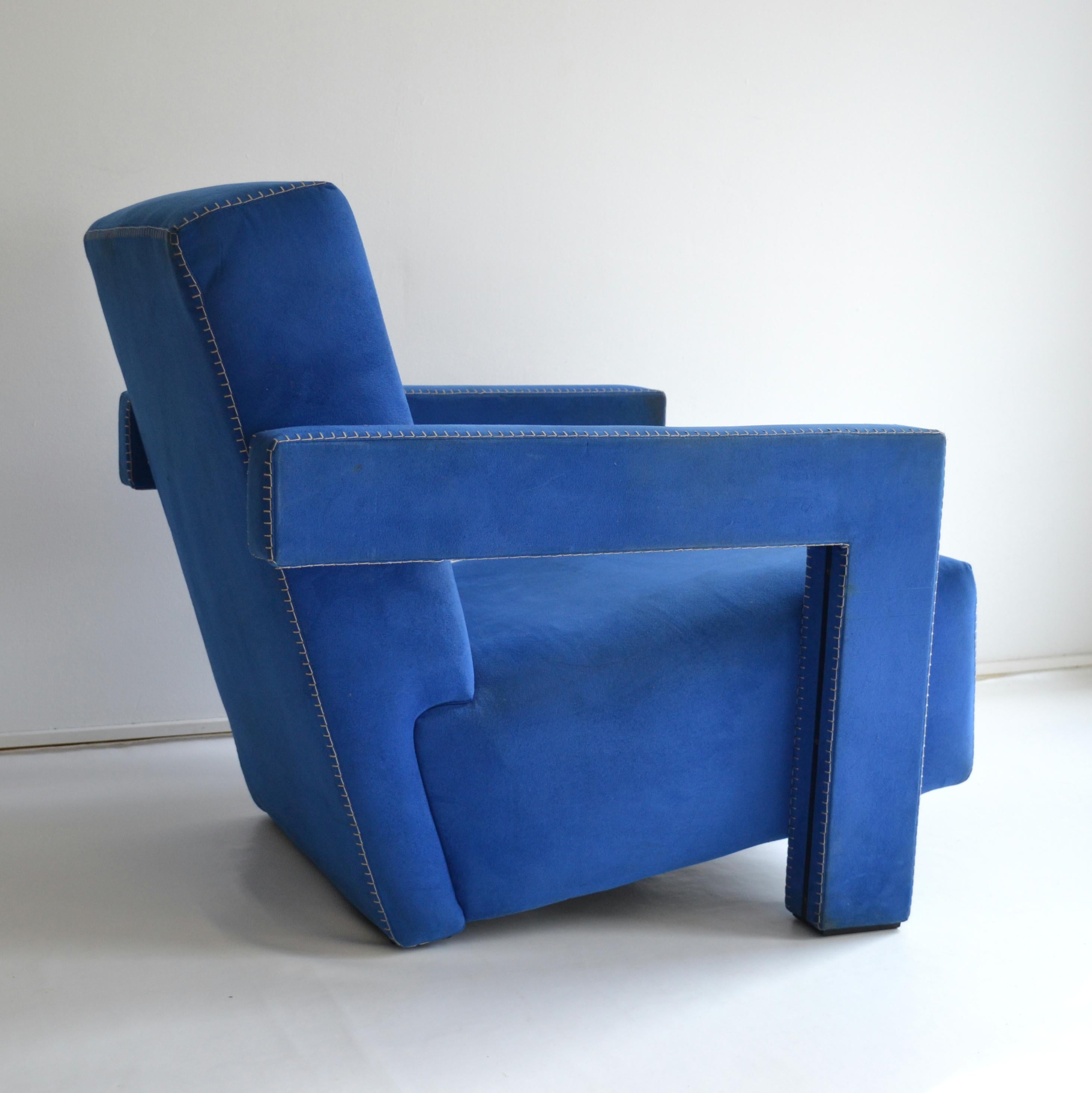 Late 20th Century Blue 'Utrecht' Chair by Dutch Gerrit Rietveld for Cassina 1980s Italy
