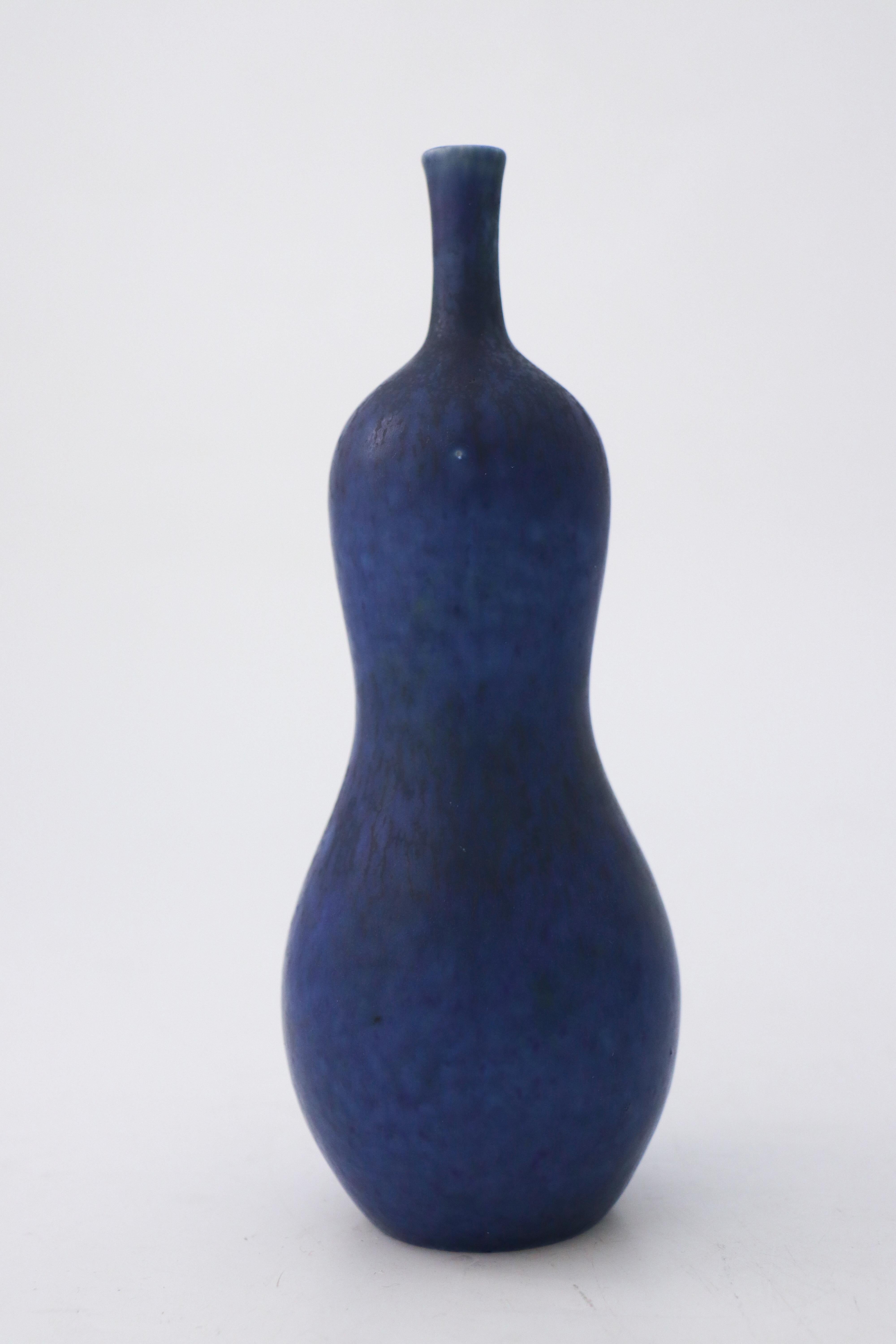Ceramic Unique Blue Vase, Carl-Harry Stålhane, Rörstrand, Midcentury Vintage, 1940s For Sale