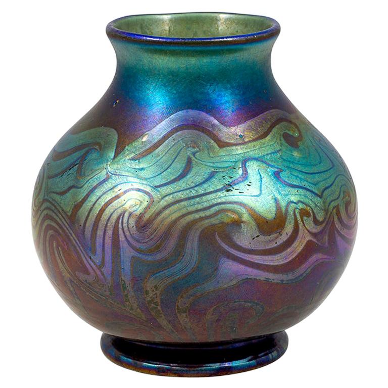 Blue Vase Decorated Art Glass Louis Comfort Tiffany New York, 1900 For Sale