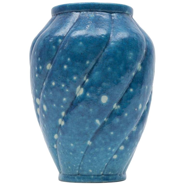 Blue Vase, Edmond Lachenal, France, circa 1900 For Sale