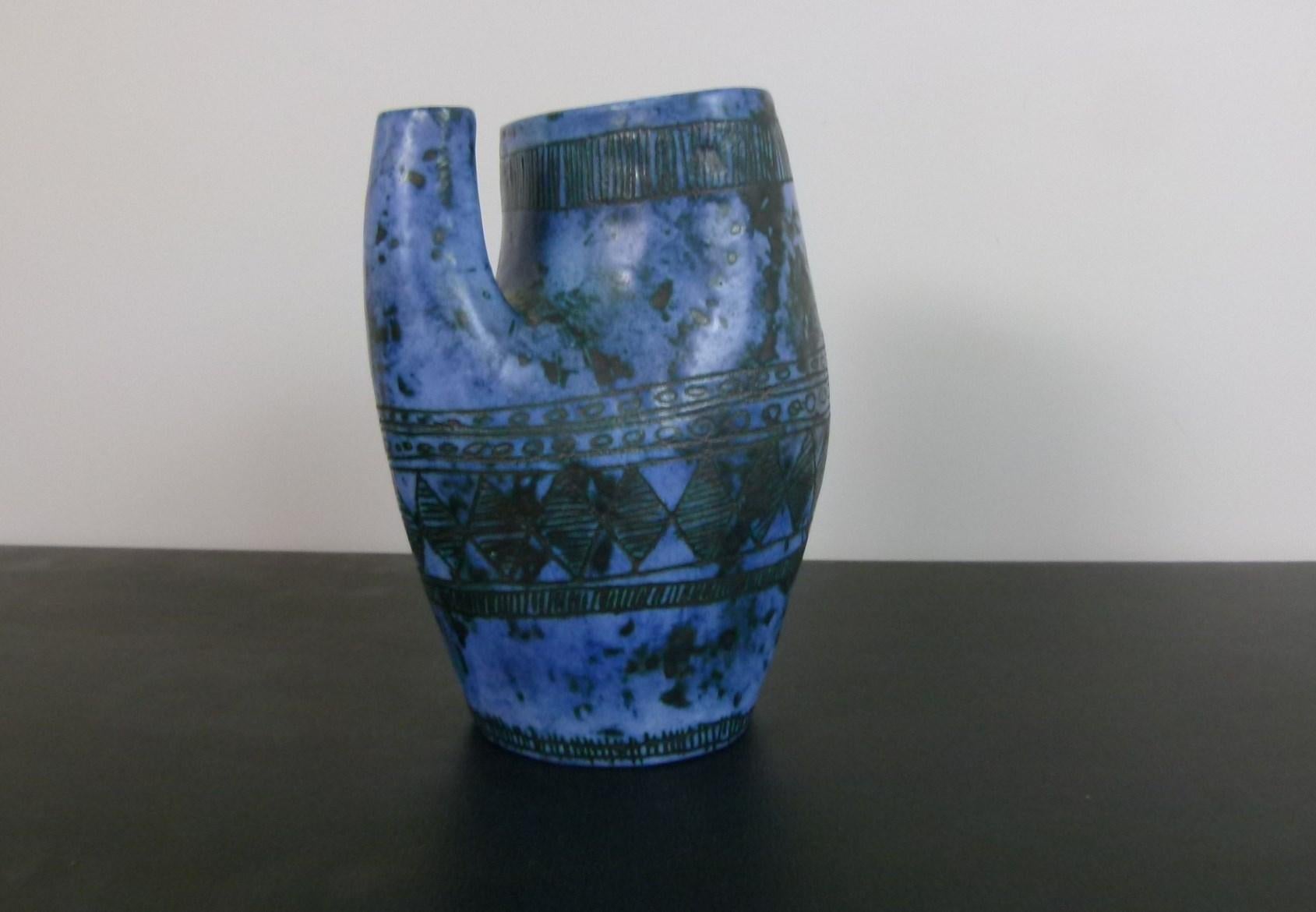 Blue Vase-Pitcher by Jacques Blin, circa 1950 For Sale 2