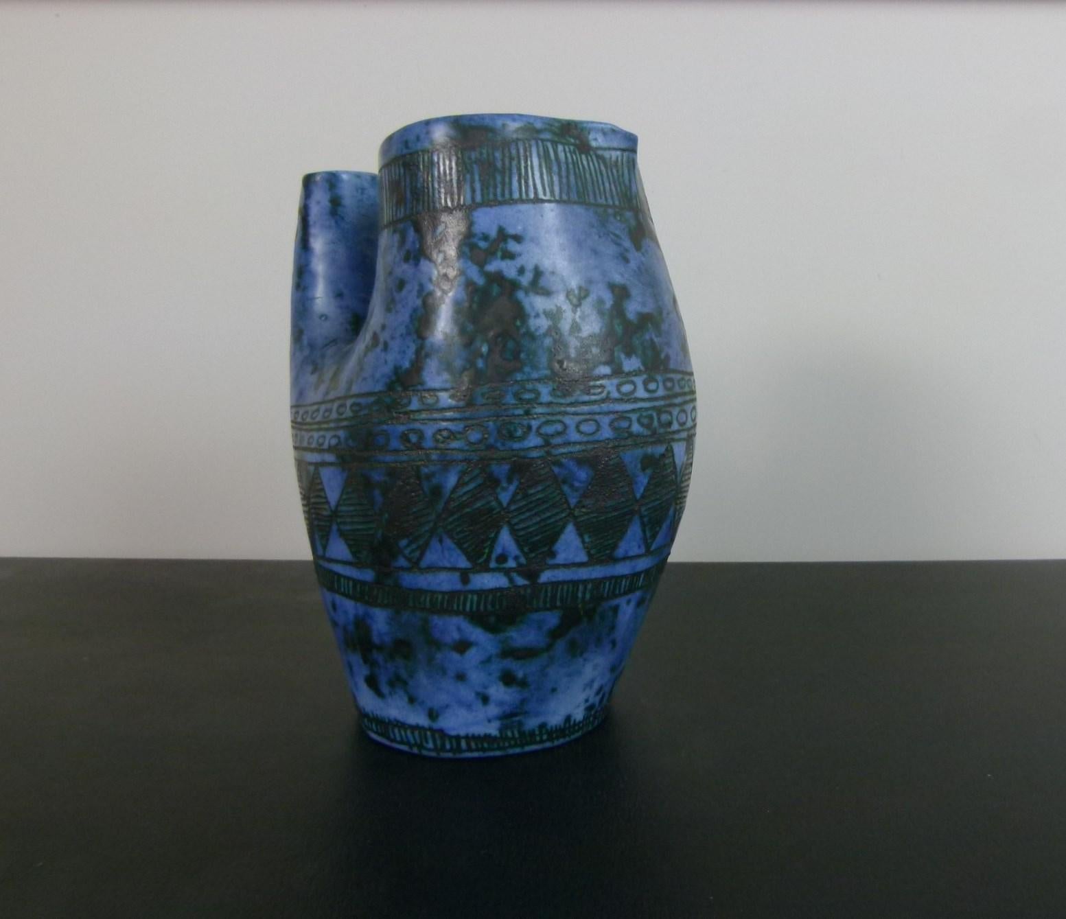Blue Vase-Pitcher by Jacques Blin, circa 1950 For Sale 3